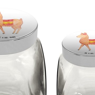 Mr. & Mrs. Panda Vorratsglas XL 2000ml Alpaka Stolz - Weiß - Geschenk, Süßigkeitendose, Lama, Küch, Premium Glas, (1-tlg), Vielseitig einsetzbar