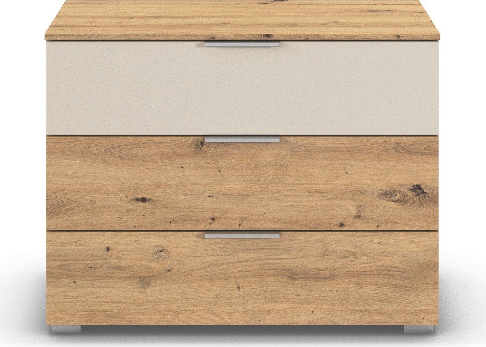 OTTO home Schubkastenkommode Kommode Sideboard Schubladenkommode Schlafzimmerkommode ASTANA (Breite 80 cm / Höhe 61 cm), mit 3 geräumigen Schubladen, Kantengriff in Alufarben MADE IN GERMANY