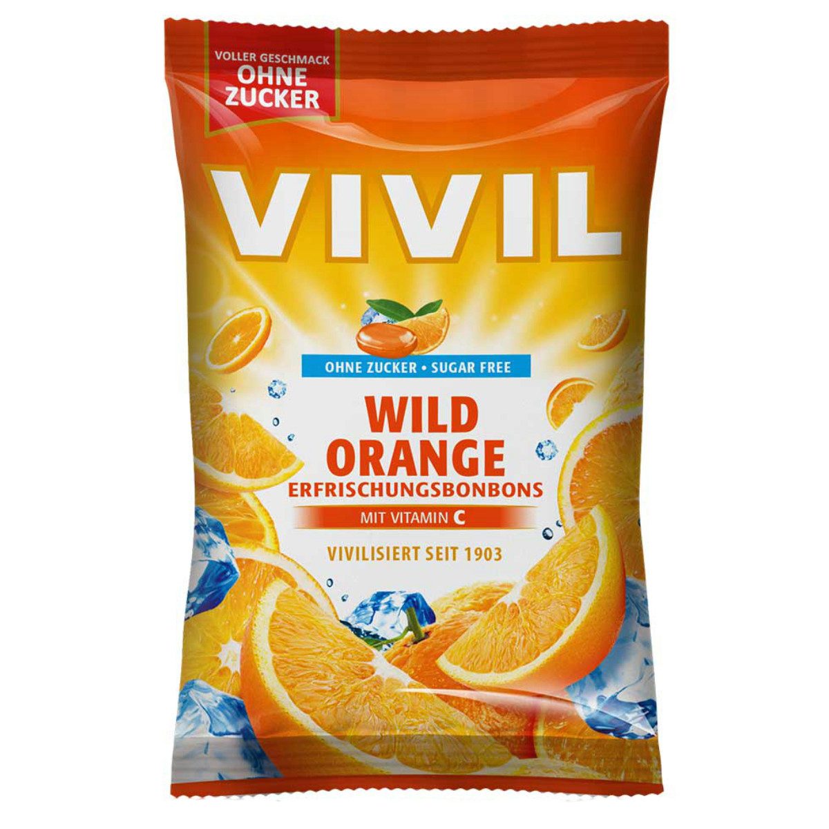 VIVIL Süßigkeit, Vivil Wild Orange Erfrischungsbonbons ohne Zucker mit Vitamin C 120g
