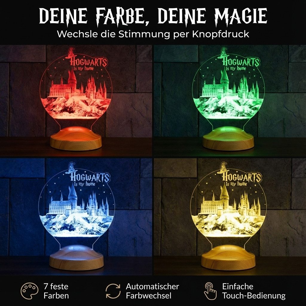 Geschenkelampe LED Nachttischlampe Harry Potter Schloss Nachtlicht Geschenk für Kinder & Erwachsene, LED fest integriert, 16 Farben, Fernbedienung, Timer, USB-C – Bild 5 von 5