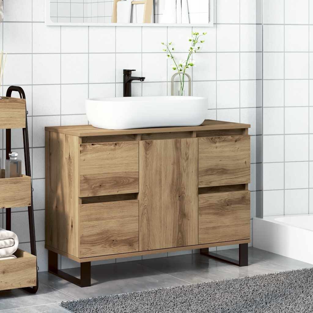 vidaXL Badezimmerspiegelschrank Waschbeckenunterschrank Artisan-Eiche 80x33x60 cm Holzwerkstoff (1-St) – Bild 3 von 5