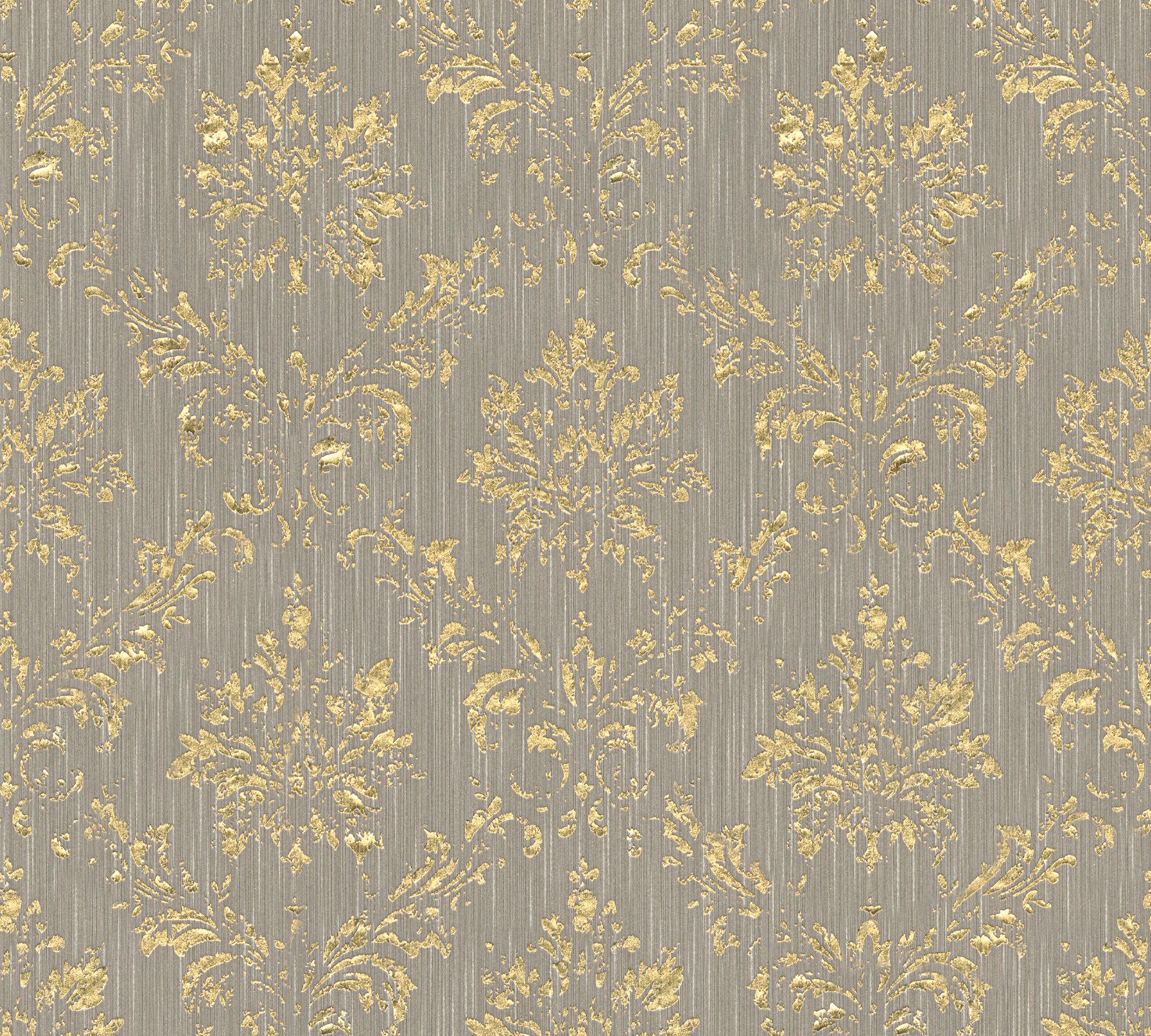 A.S. Création Barock, Silk, samtig, Paper Tapete matt, Ornament gold/beige Textiltapete Metallic glänzend, Architects Barock