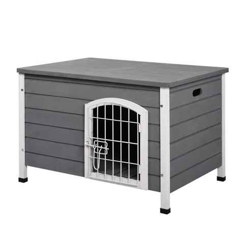 PawHut Hundehütte Gitterbox mit Tür, TransportKäfig für Katzen, für Garten, Balkon, Grau