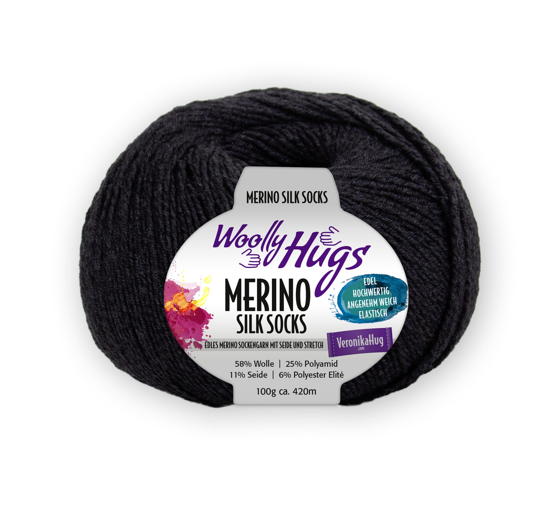 Woolly Hugs MERINO SILK SOCKS Sockengarn mit Merino & Seide Häkelwolle, 420 m (Luxus-Socken für Ihre Füße, für Nadelstärke 2,0 bis 3,0 mm geeignet), 100 g