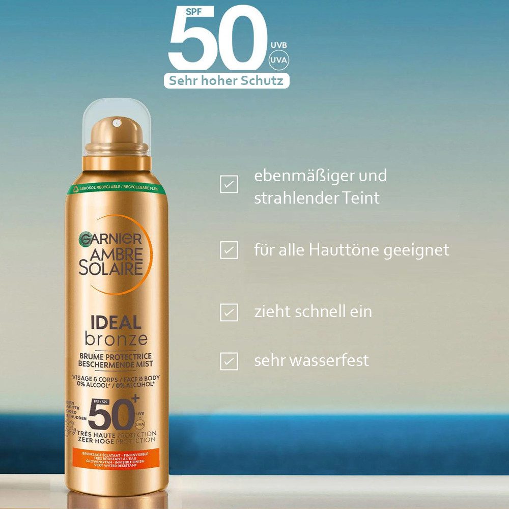 GARNIER Sonnenschutzspray Ambre Solaire Ideal Bronze Sonnenspray LSF 50+ (150 ml), mit Beta-Carotin für attraktive Bräune