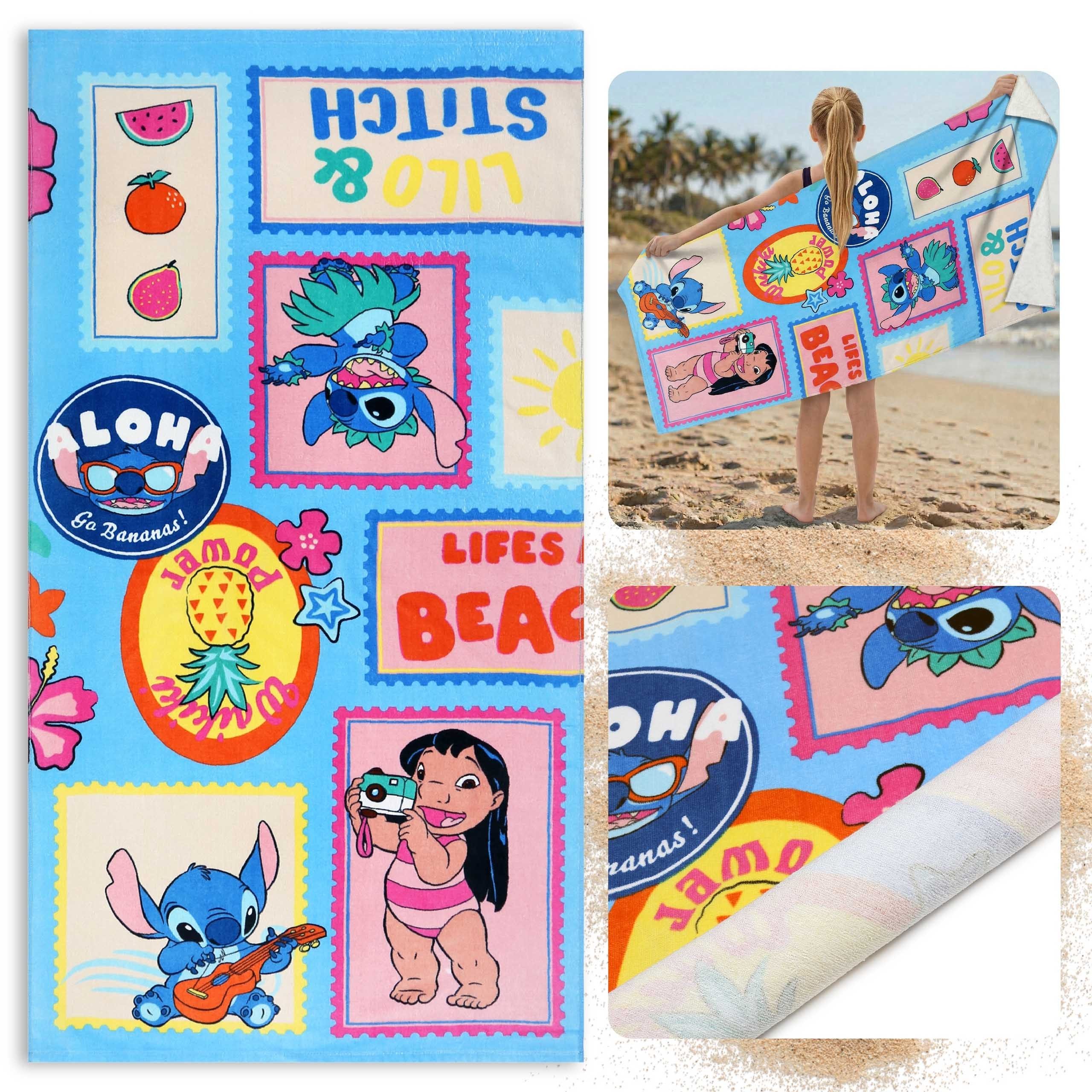 Disney Kapuzenhandtuch DISNEY Stitch Strand- und Badetuch Baumwolle 70x140 cm