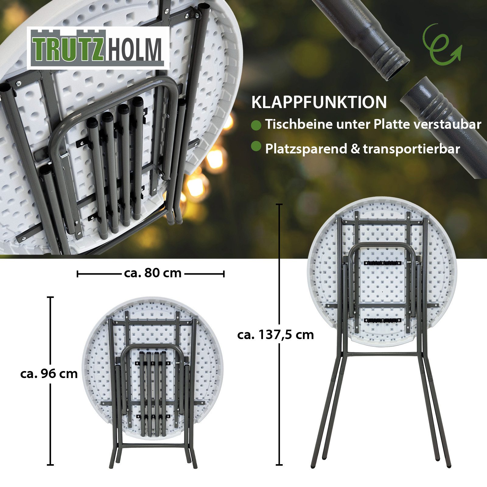 TRUTZHOLM Stehtisch klappbar Ø 80 cm Tischplatte Höhe 110 cm Partytisch Bistrotisch (Tisch), Pflegeleicht
