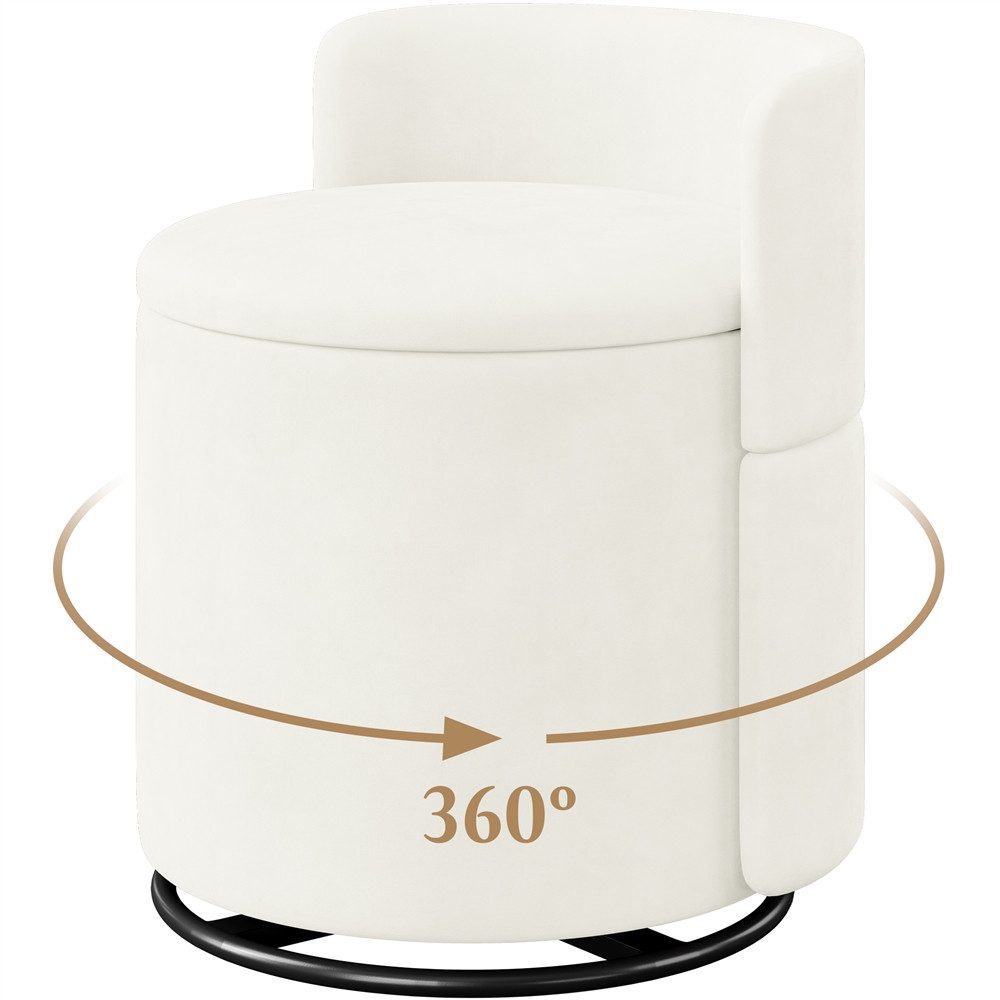Yaheetech Polsterhocker 360° Drehbarer Sitzhocker mit Stauraum & Rückenlehne, 40 L Schminkhocker aus Samt für Wohnzimmer