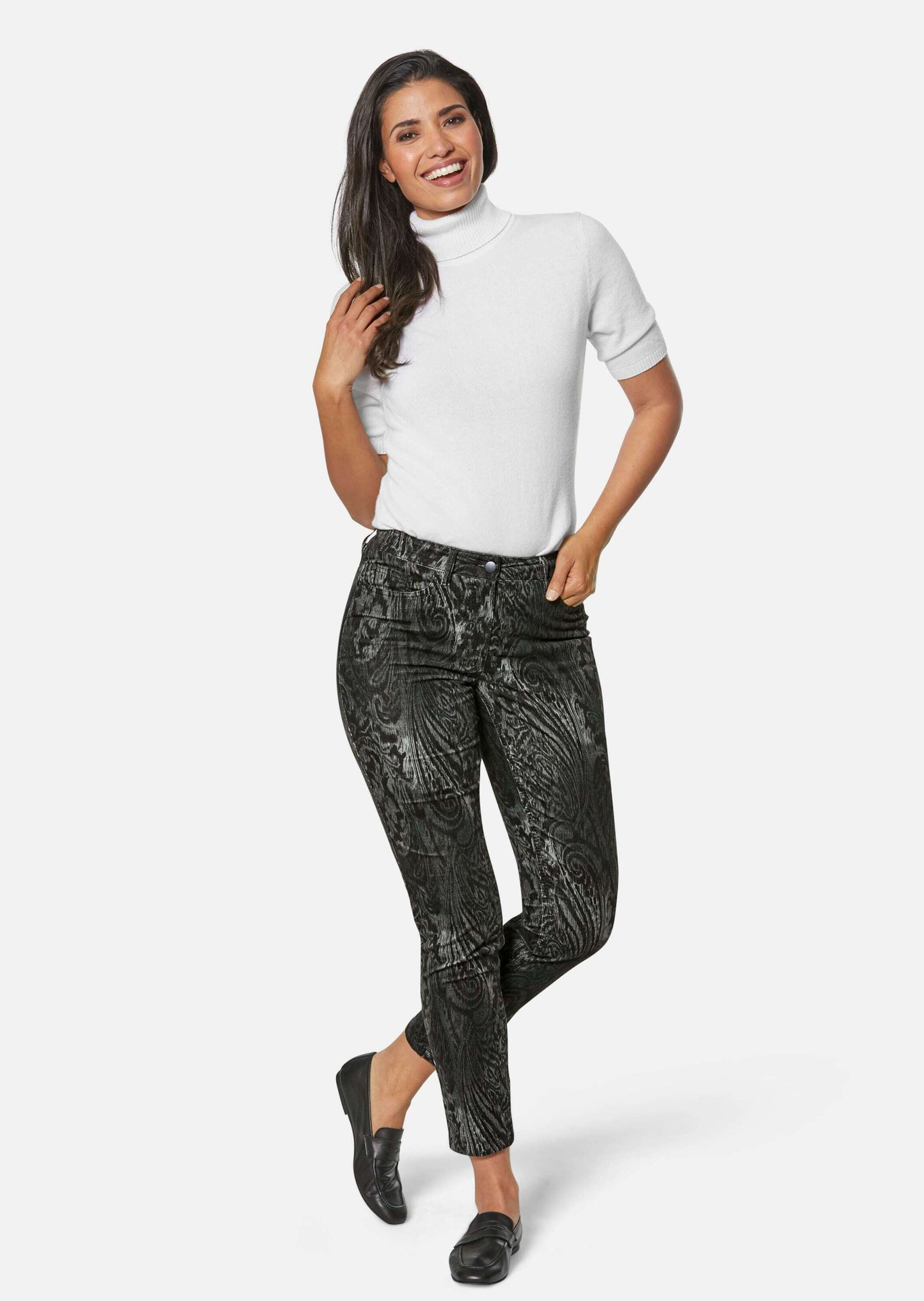 MADELEINE Stoffhose Schlanke Hose mit Paisley-Print, Stretch Detailverliebtes Muster, V-Passe hinten, Reißverschluss