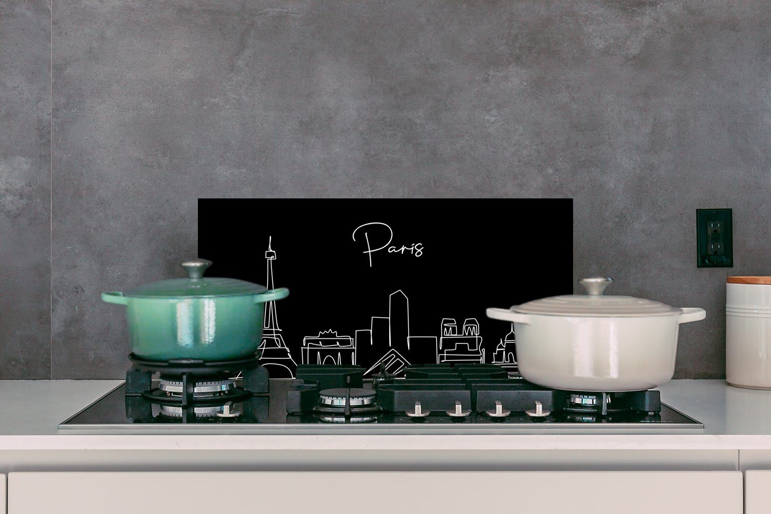 cm, 60x30 gegen - Schmutzflecken - für Paris Skyline weiß, und Frankreich Strichzeichnung Wandschutz, - (1-tlg), Schwarz MuchoWow Küchenrückwand Küchen Fett - und