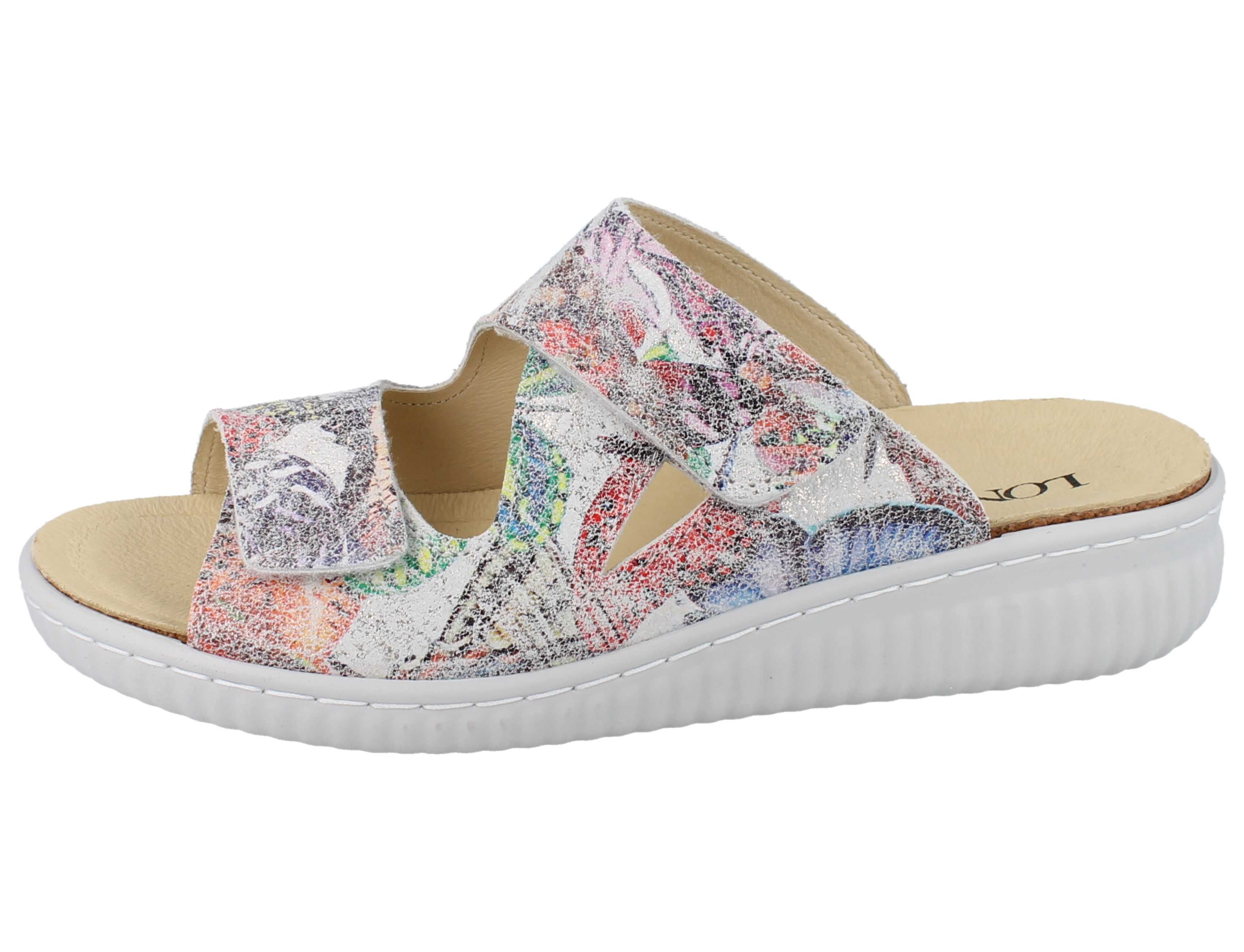 Longo LONGO Damen Pantolette weiß multi bedrucktes Nubukleder - Größe: 39 Pantolette Wechselfußbett