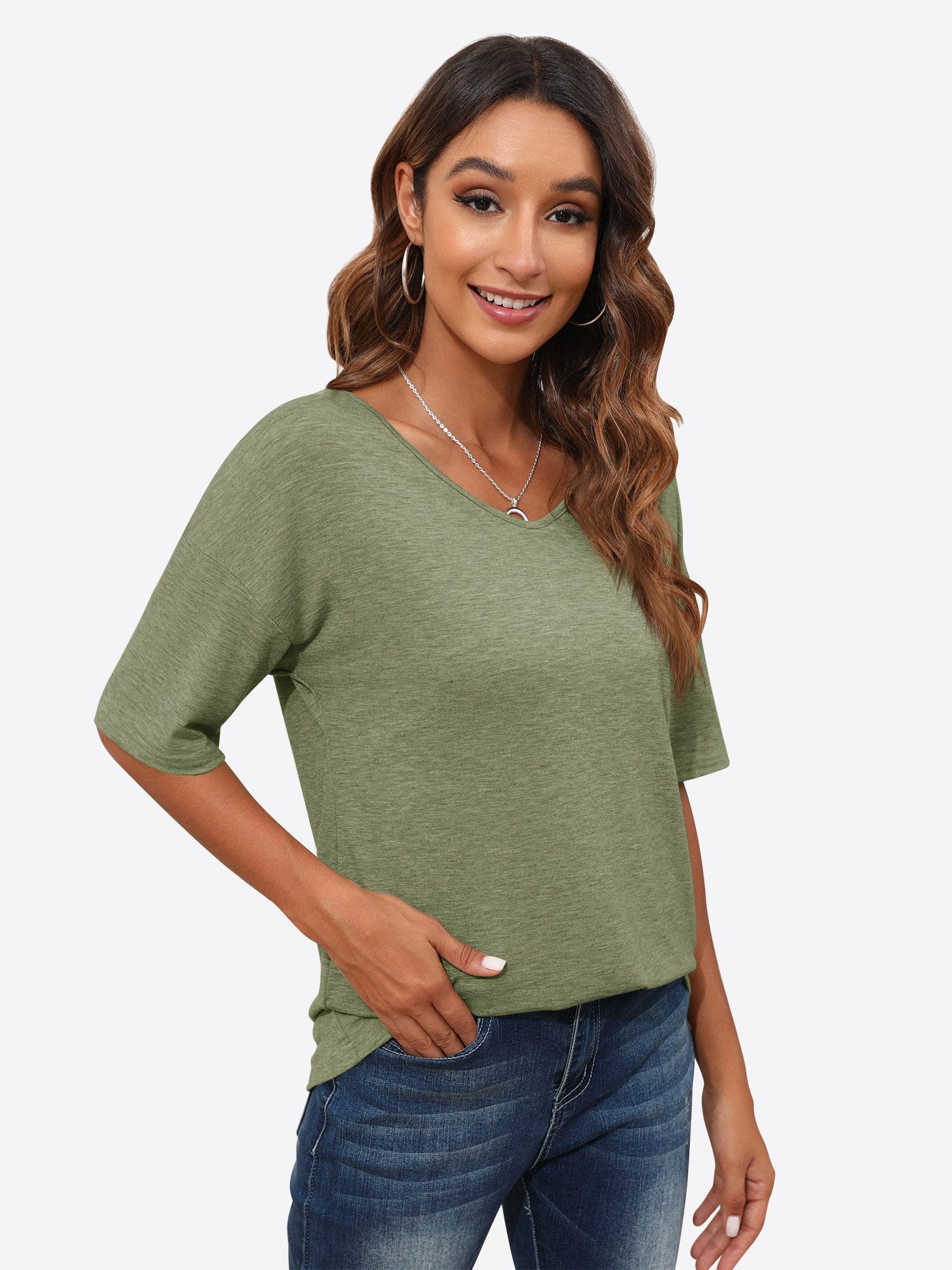 Imily Bela T-Shirt V-Ausschnitt Kurzarmshirt (Packung, 1-tlg., 1per-Pack) in Unifarbe – Bild 4 von 5