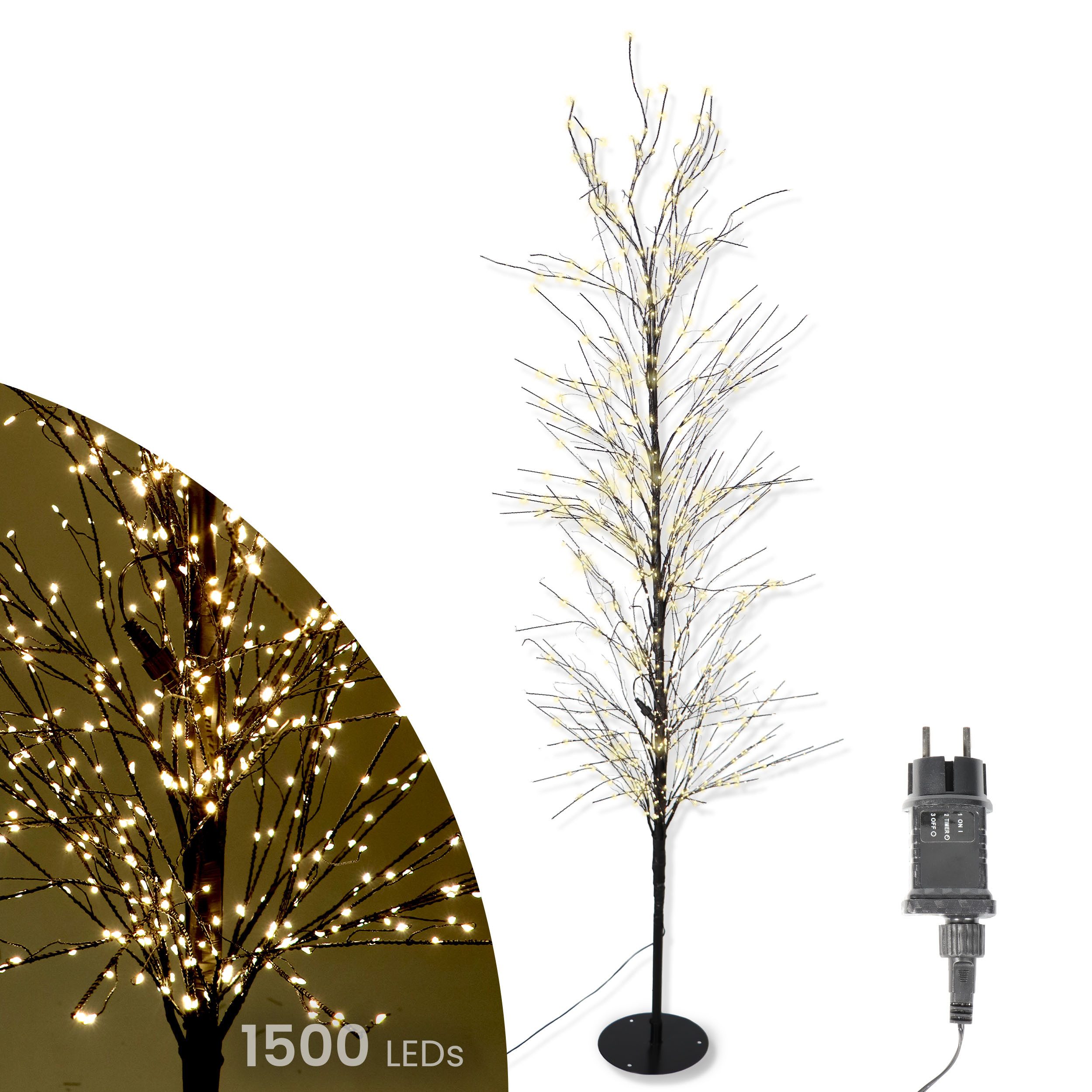 Gartenpirat LED Baum 180 cm schwarz mit 1500 LED warmweiß Timer-Funktion IP44, LED fest integriert, Warmweiß