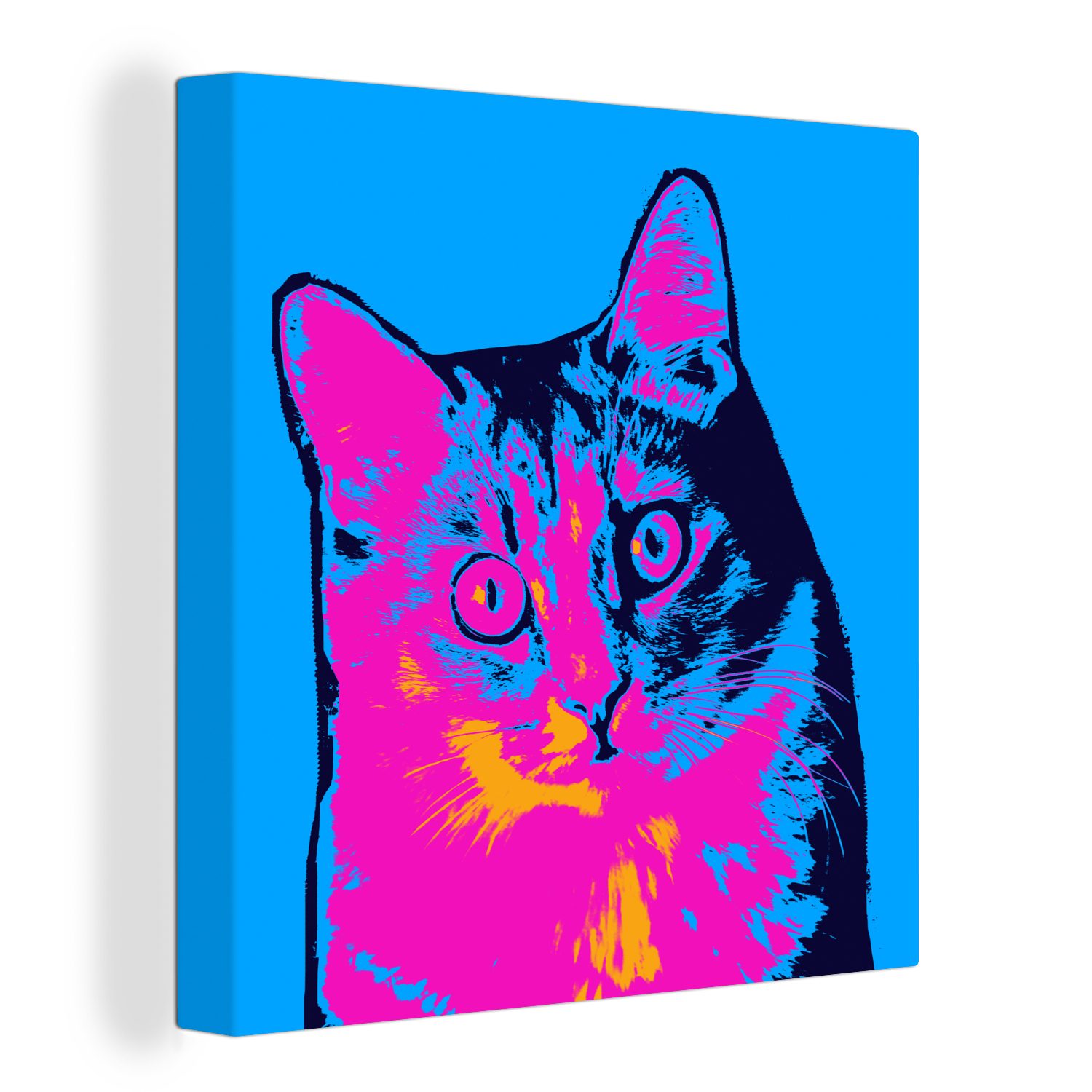 OneMillionCanvasses® Leinwandbild Ein Pop-Art-Porträt einer Katze, (1 St), Leinwand Bilder für Wohnzimmer Schlafzimmer