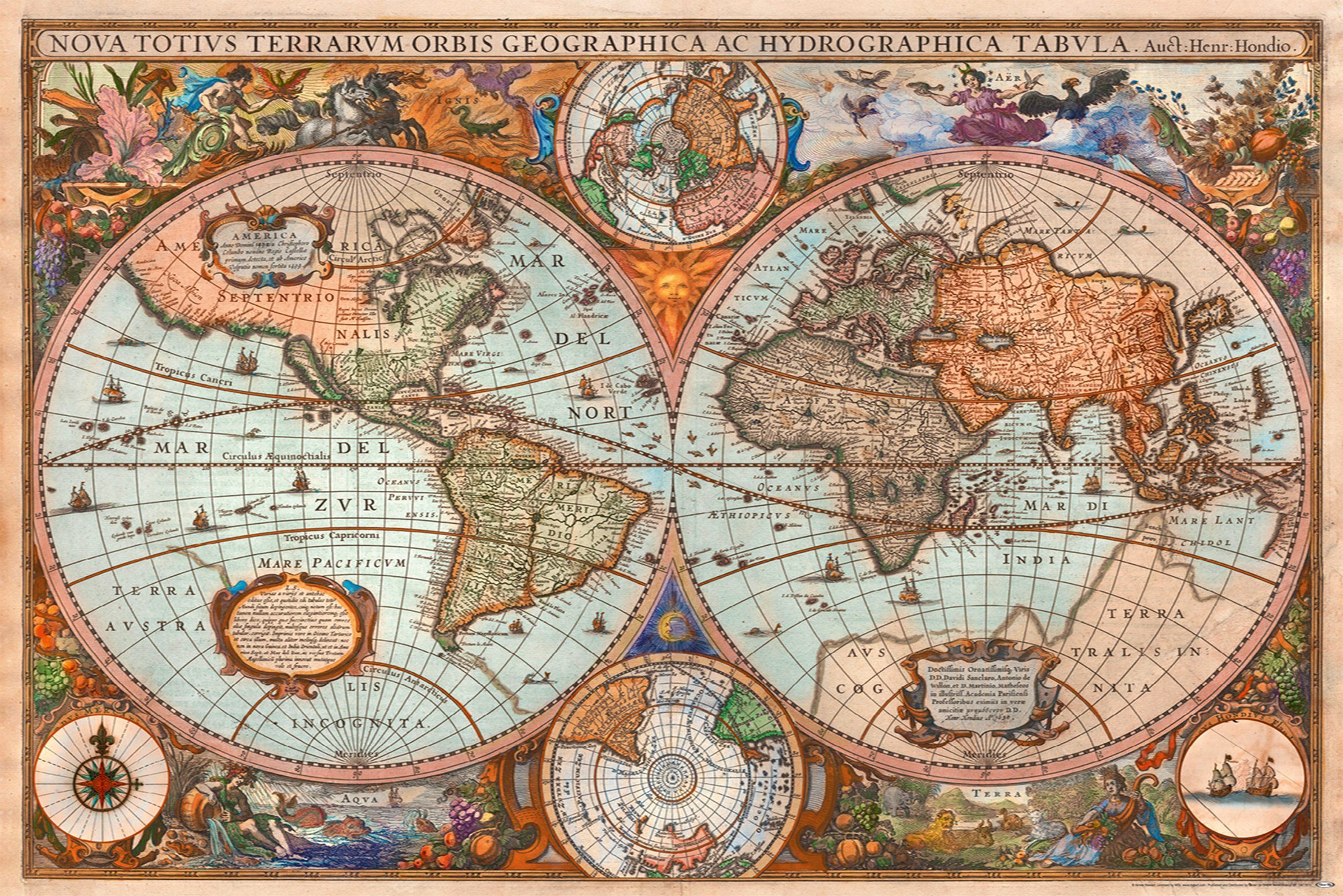 Poster Historische Antike Weltkarte Poster 91,5 x 61 cm