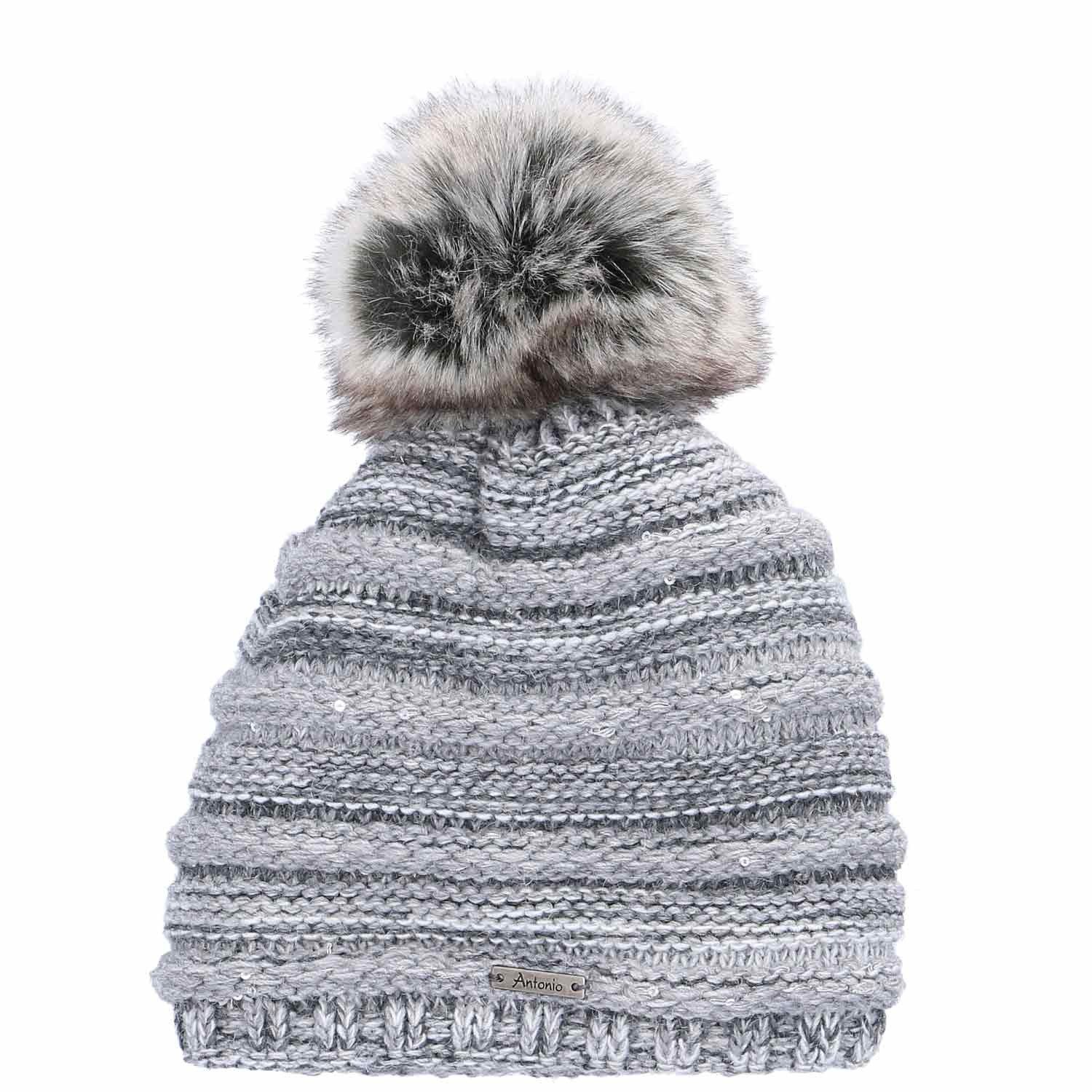 Antonio Strickmütze Antonio Strick Mütze Beanie mit Bommel grau (1-St) günstig online kaufen