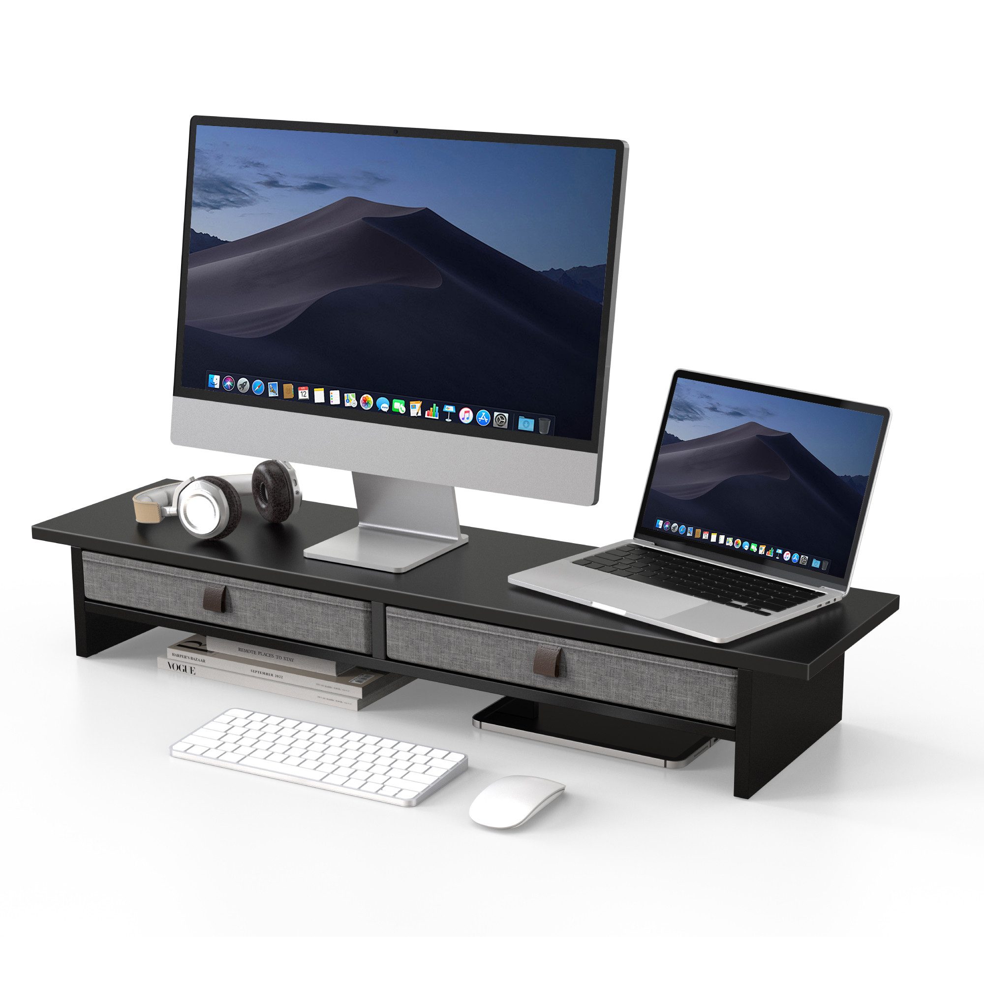 Fenge Monitorständer mit Schubladen, aus MDF, kratzfest, (ergonomische Höhe, 25 kg Tragkraft)