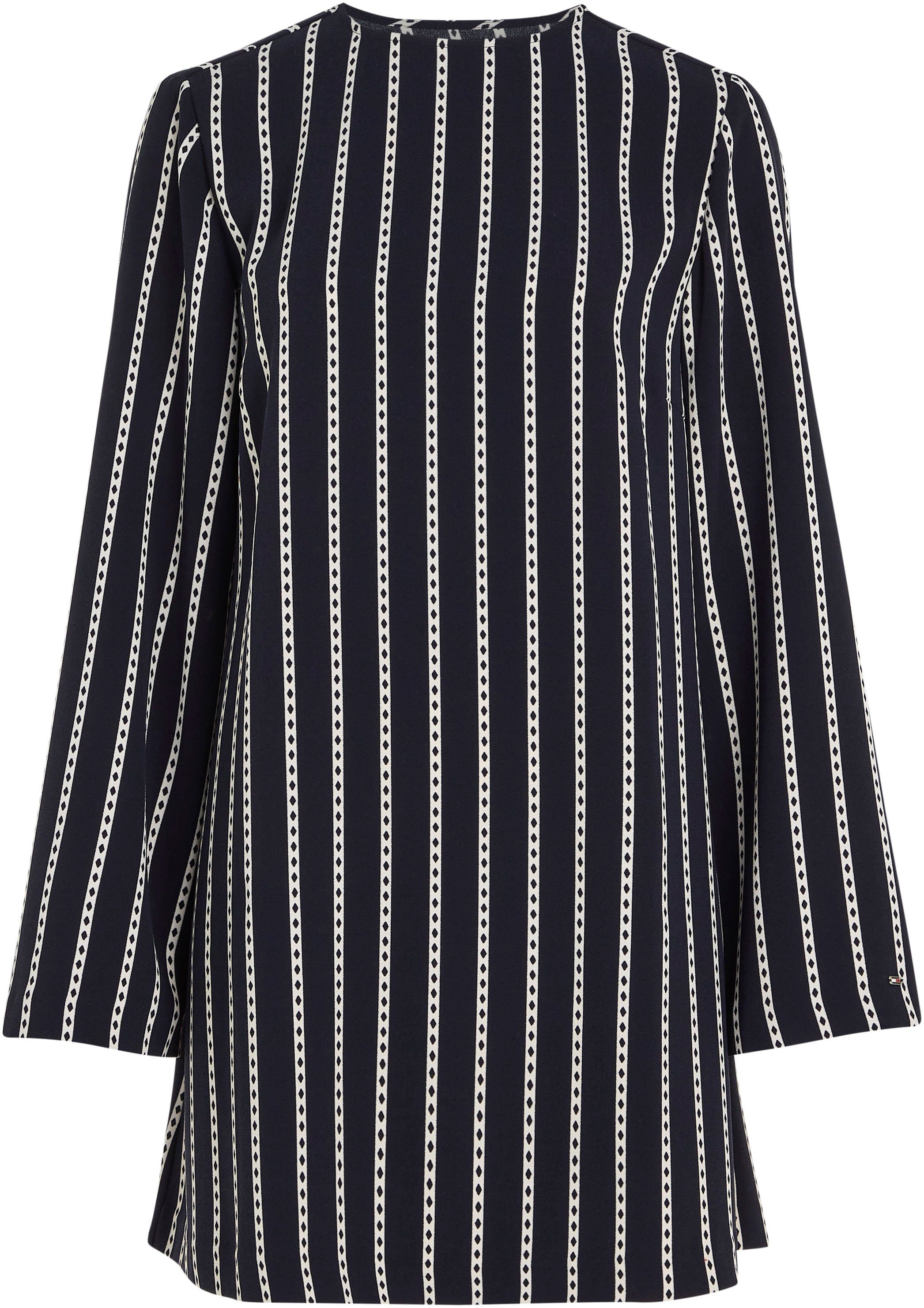 CREPE ARGYLE Rundhals Blusenkleid STRIPE Tommy SHIFT DRESS mit Hilfiger