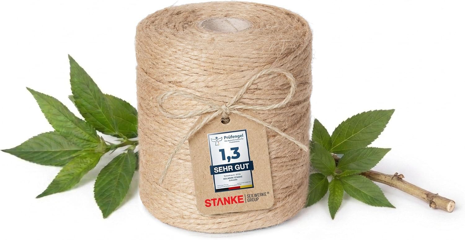 STANKE Juteschnur 2mm 200 m – Schmuckschnur, umweltfreundliche Gartenschnur Bastelgarn, (Naturseil), Pflanzenschnur, Tomatenschnur - Jutekordel aus natürliches Material