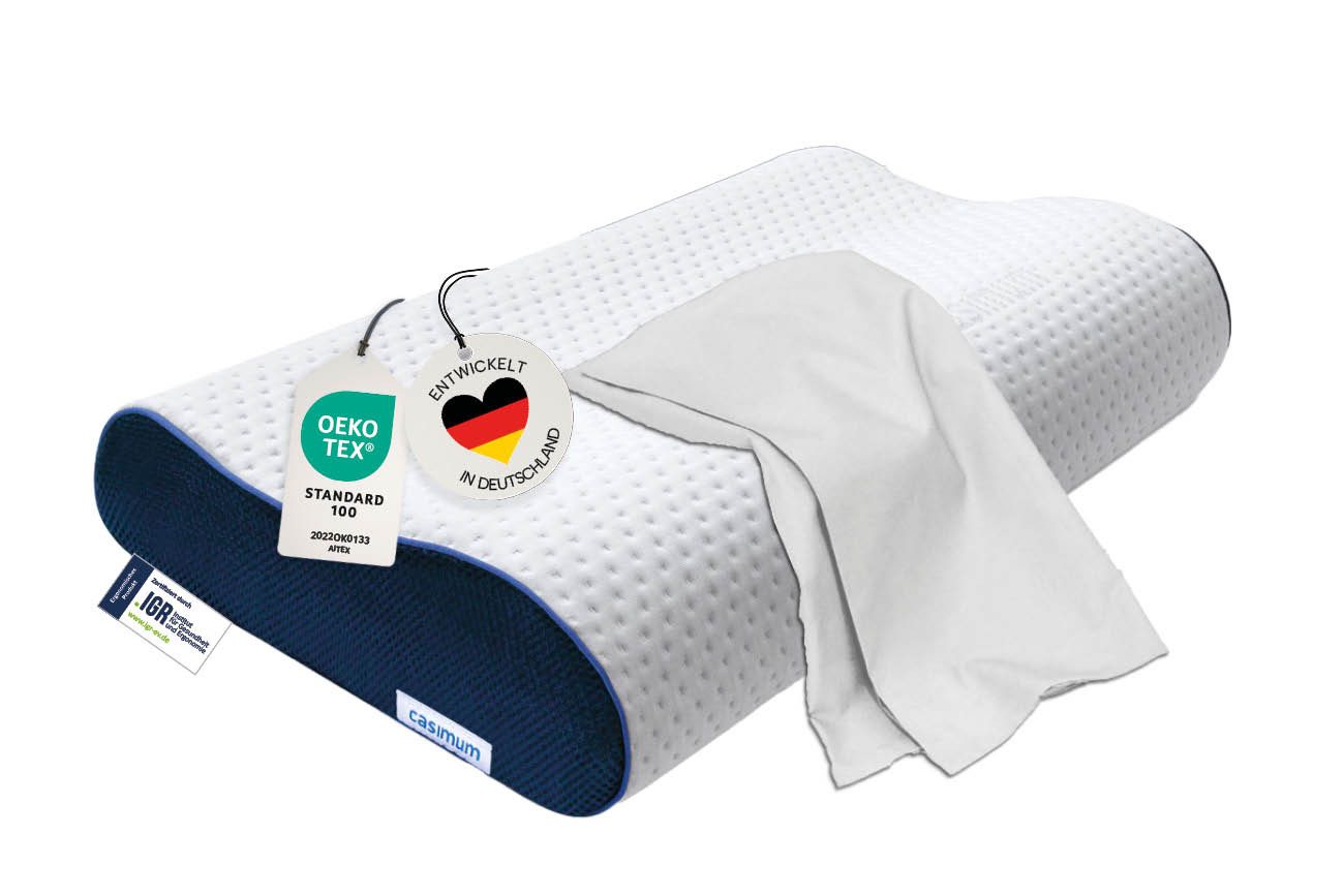 casimum Nackenstützkissen Orthopädisches Nackenkissen ERGO VARIO, 60x30cm, höhenverstellbar, Füllung: Memory Foam (Memory Schaum), Bezug: Weiß, Seitenschläfer, Rückenschläfer, ergonomisches Nackenkissen, orthopädisches Kissen