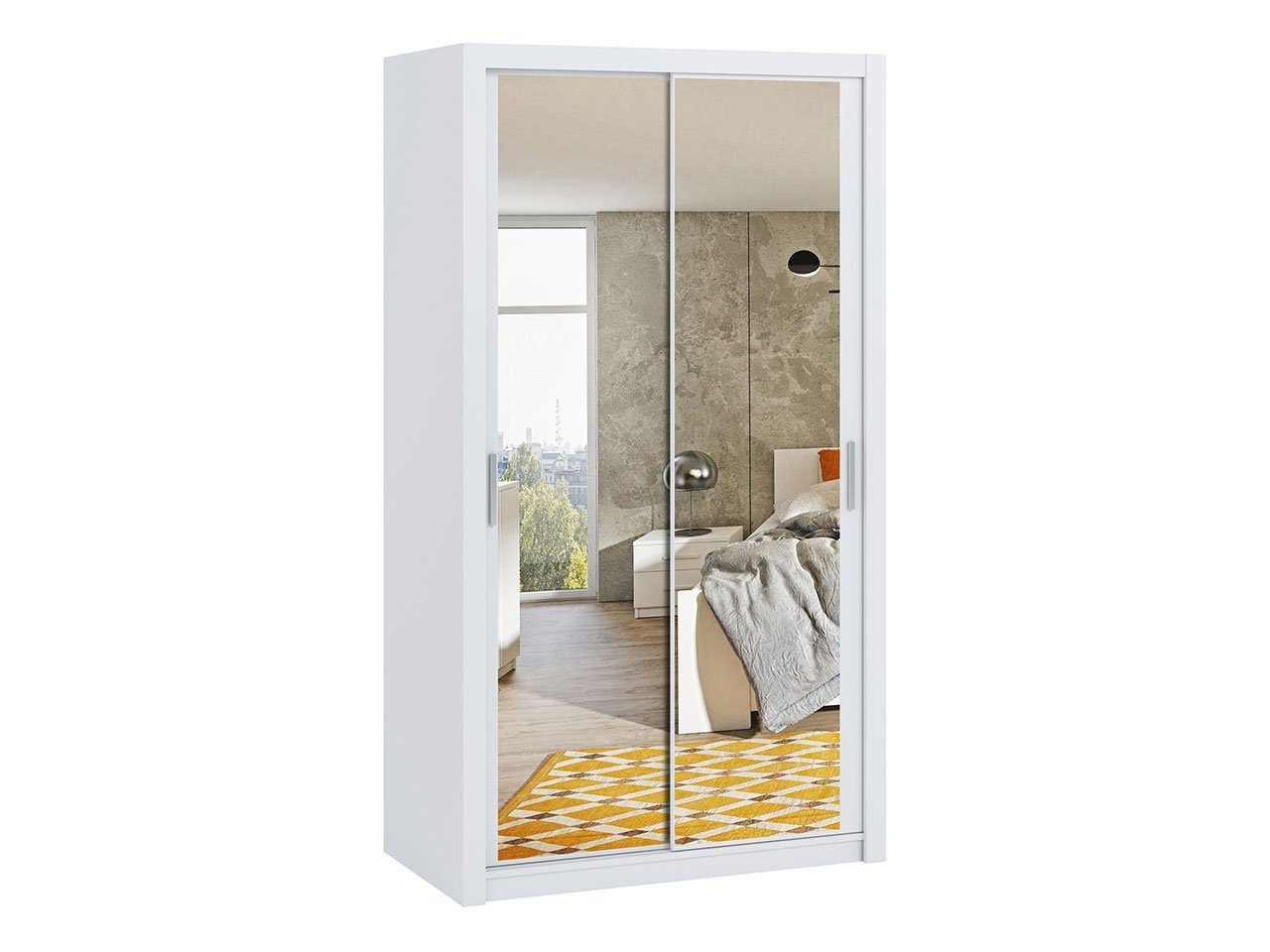 MIRJAN24 Kleiderschrank Bono SZ120 05 (mit 2-Schiebetüren) 2 Kleiderstangen, Frontspiegel