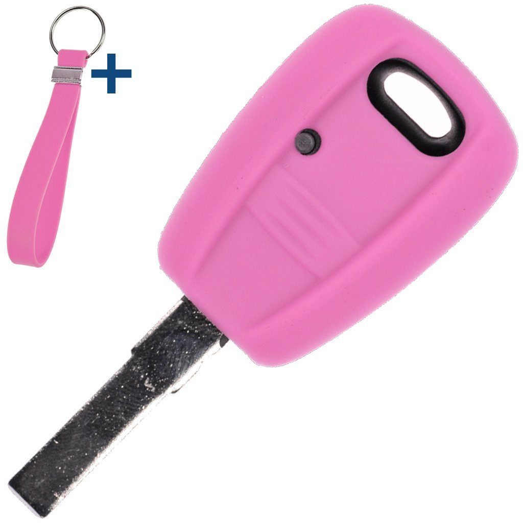 mt-key Schlüsseltasche Autoschlüssel Silikon Schutzhülle mit passendem Schlüsselband, für FIAT Panda Brava Bravo Punto Stilo 1 Tasten Funk Fernbedienung Rosa