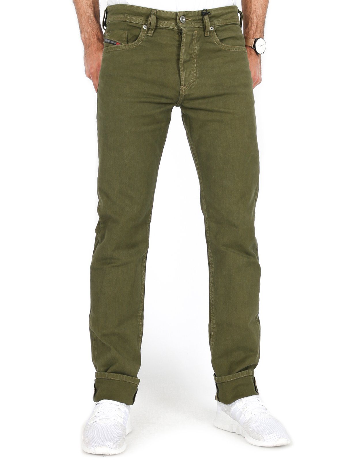 Herren Jeans Diesel Slim-fit-Jeans Regular Slim Stretch Hose - Buster R99S6 Olivgrün