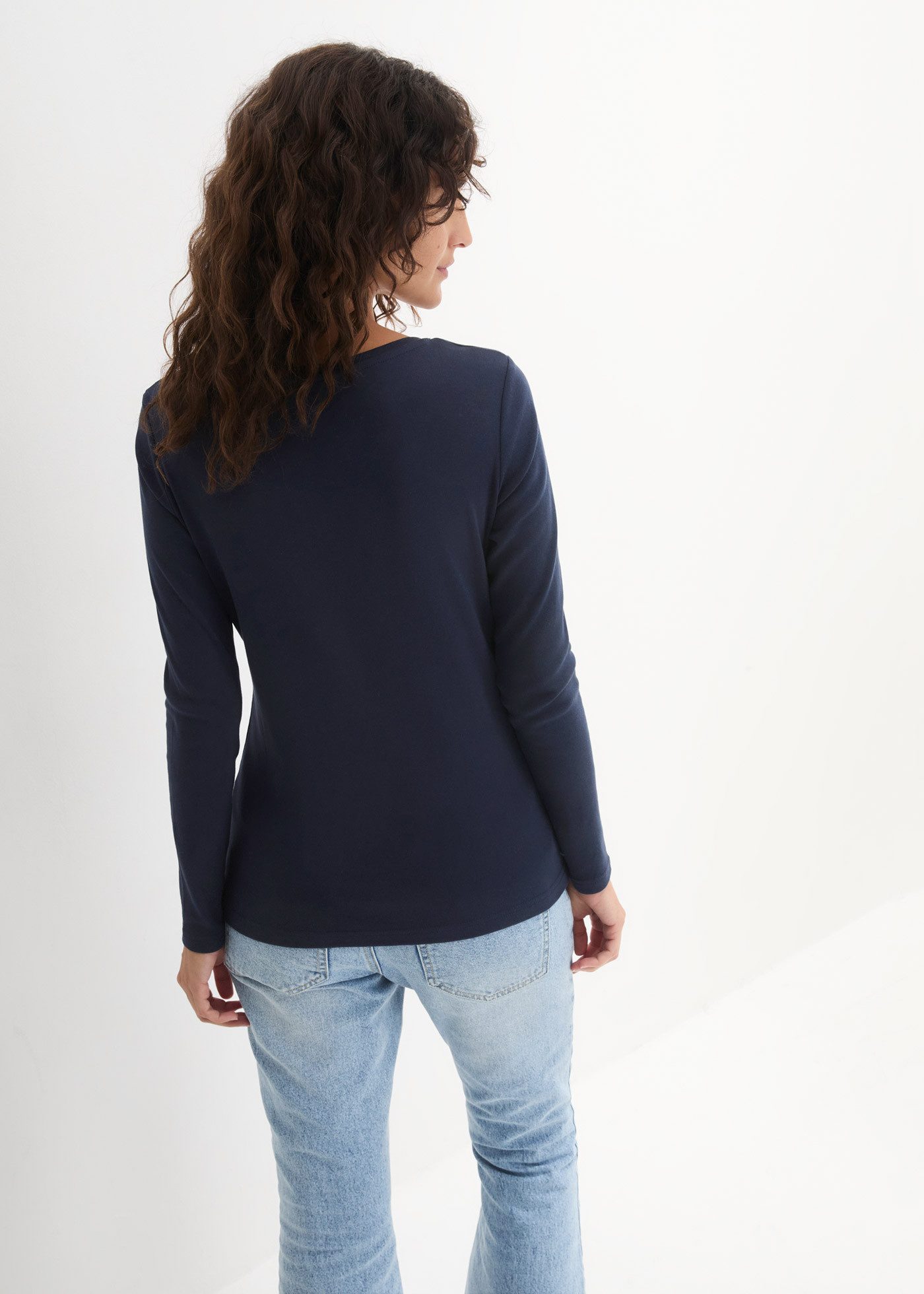bonprix Langarmshirt leicht taillierte Passform, Rundhalsausschnitt, aus re günstig online kaufen