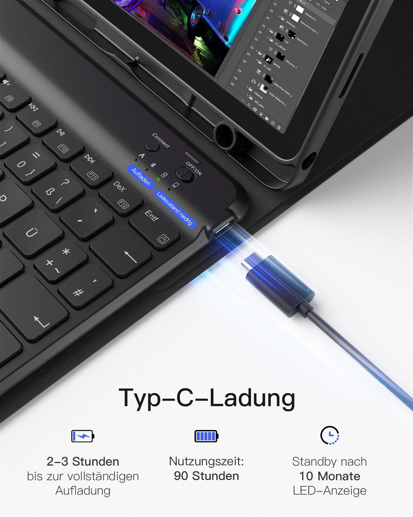 Inateck Hülle mit Tastatur für Samsung Galaxy Tab А9+/A9 Plus 11Zoll 2023 Tablet-Tastatur (Abnehmbare, Rundum-Schutz)