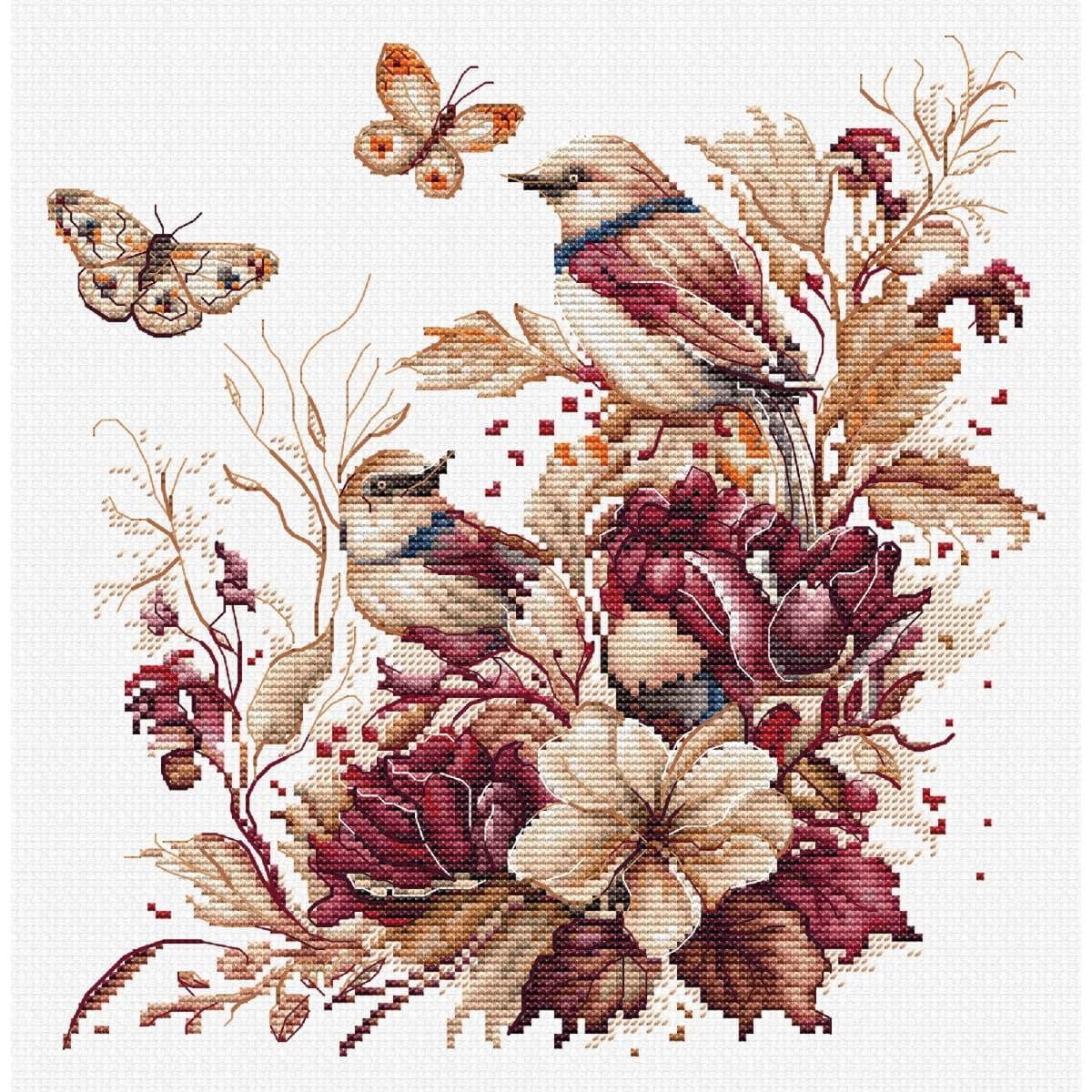 Luca-S Kreativset Luca-S Kreuzstich Set "Die Vögel-Herbst", Zählmuster, 21x21cm, (embroidery kit by Marussia)