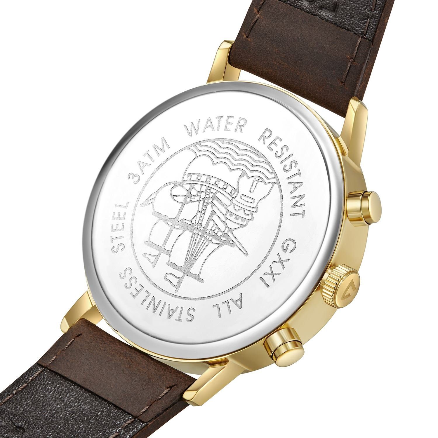 Gigandet Quarzuhr Armbanduhr, Herrenuhr, 24-Std. Anzeige, 42mm, MINIMALISM II G21-002, Mineralglas, 2. Zeitzone, Lederband, 3bar/30m wasserdicht