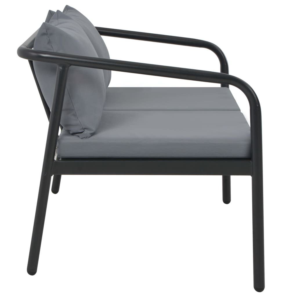 vidaXL Gartenbank 2-Sitzer-Gartenbank mit Auflagen Grau Aluminium