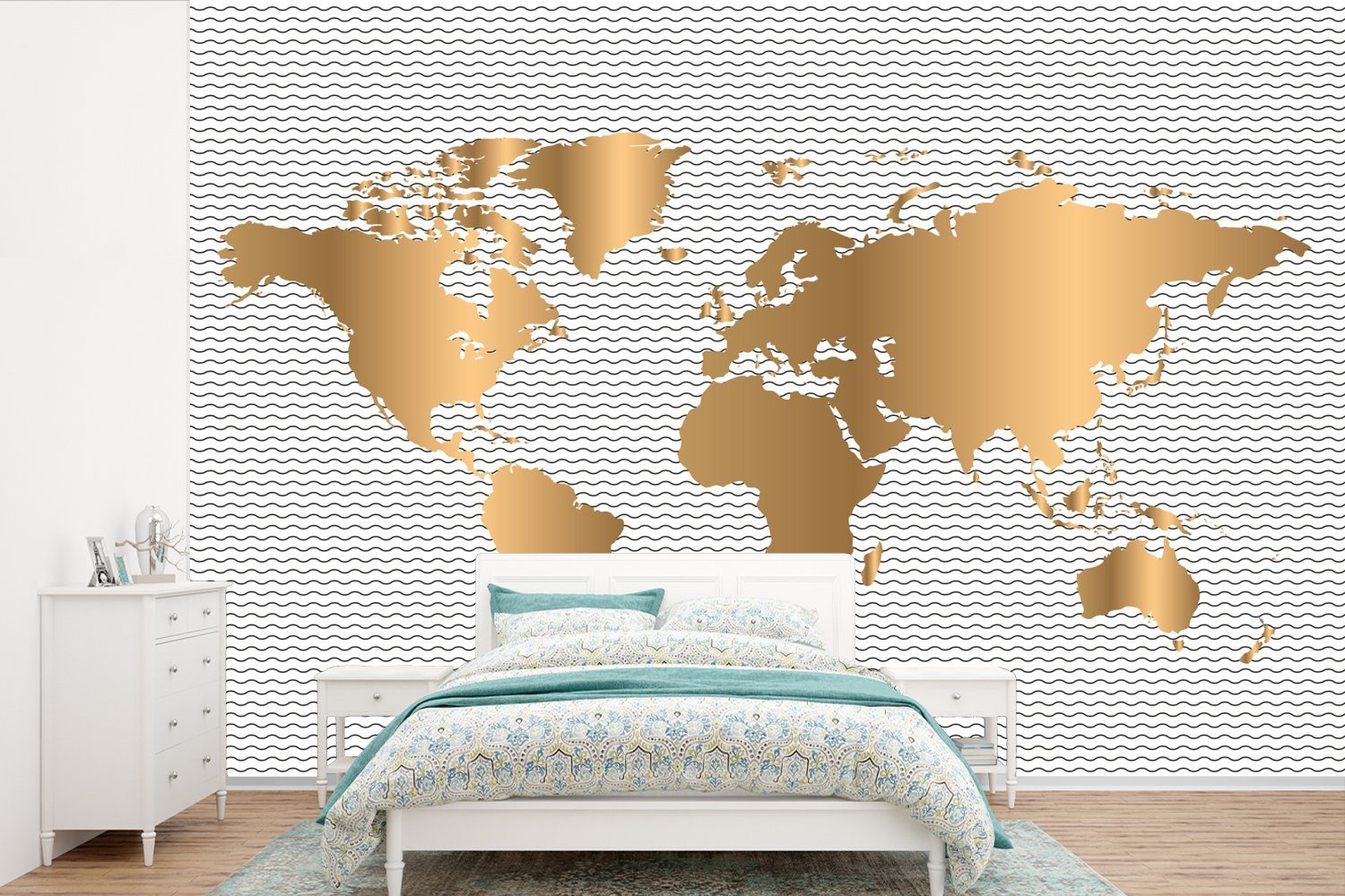 - - Vinyl - Matt, Muster für Wallpaper bedruckt, Gold Kinder Wohnzimmer, - Fototapete Weltkarte Tapete (6 Schlafzimmer, MuchoWow Mädchen, Kinderzimmer, Jungen St), -