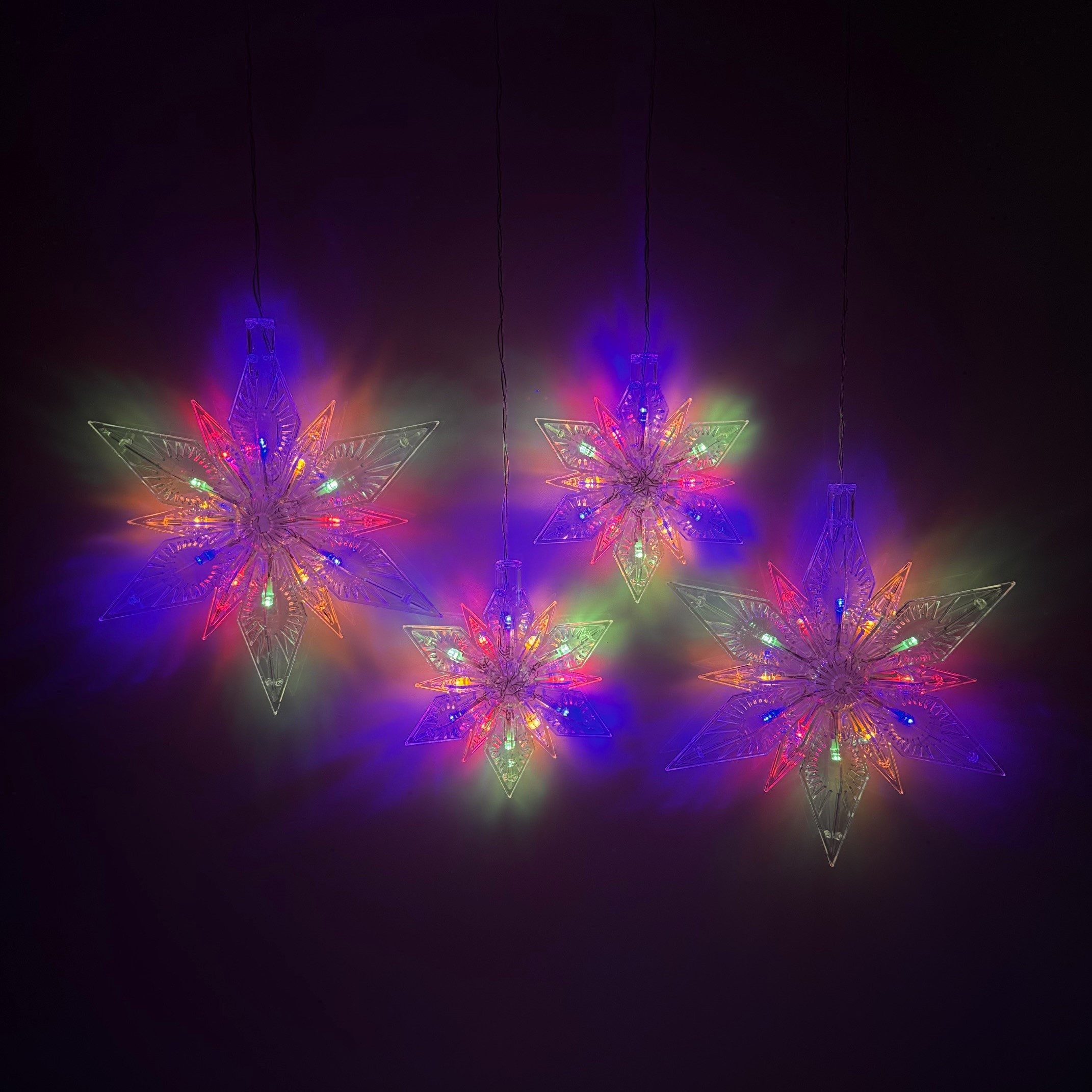 Online-Fuchs Fensterdekoration 4 Sterne aus Acrylglas mit LED-Beleuchtung & Timer - Weihnachtsdeko, einfache Anbringung durch Saugnapf - Warmweiß oder Bunt