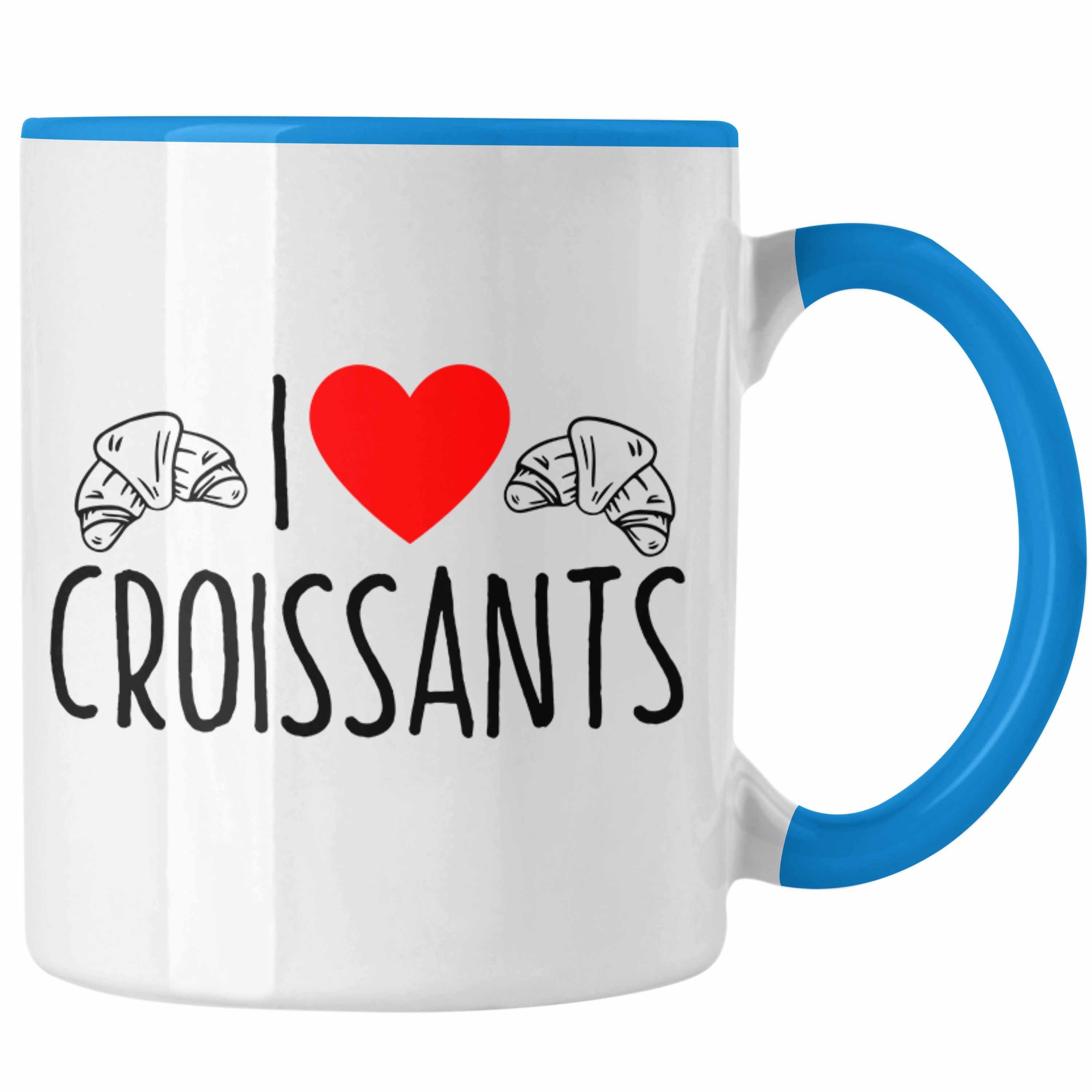 Trendation Tasse Tasse "I Love Croissants" Lustiges Geschenk für Croissant-Liebhaber Fr Blau