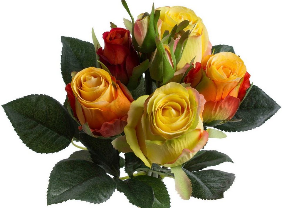 Kunstblume Rosenstrauß mit 5 Rosen und 3 Knospen, Botanic-Haus, Höhe 28 cm,  Fertiger Kunstblumenstrauß - einfach in eine Vase