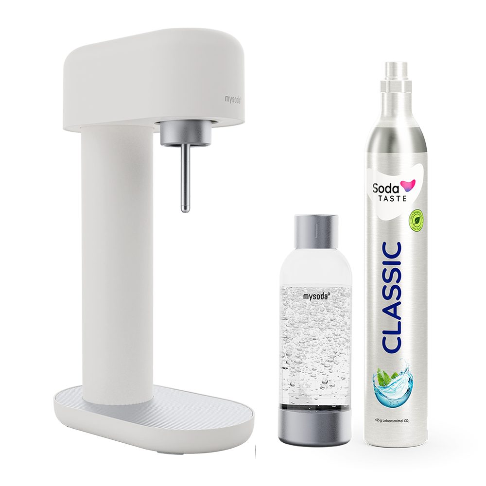 mySoda Wassersprudler Mysoda Ruby 2.0 Wassersprudler Basispaket, Mattes Alu-Design, inkl. CO2 & Flasche, stromloser Betrieb