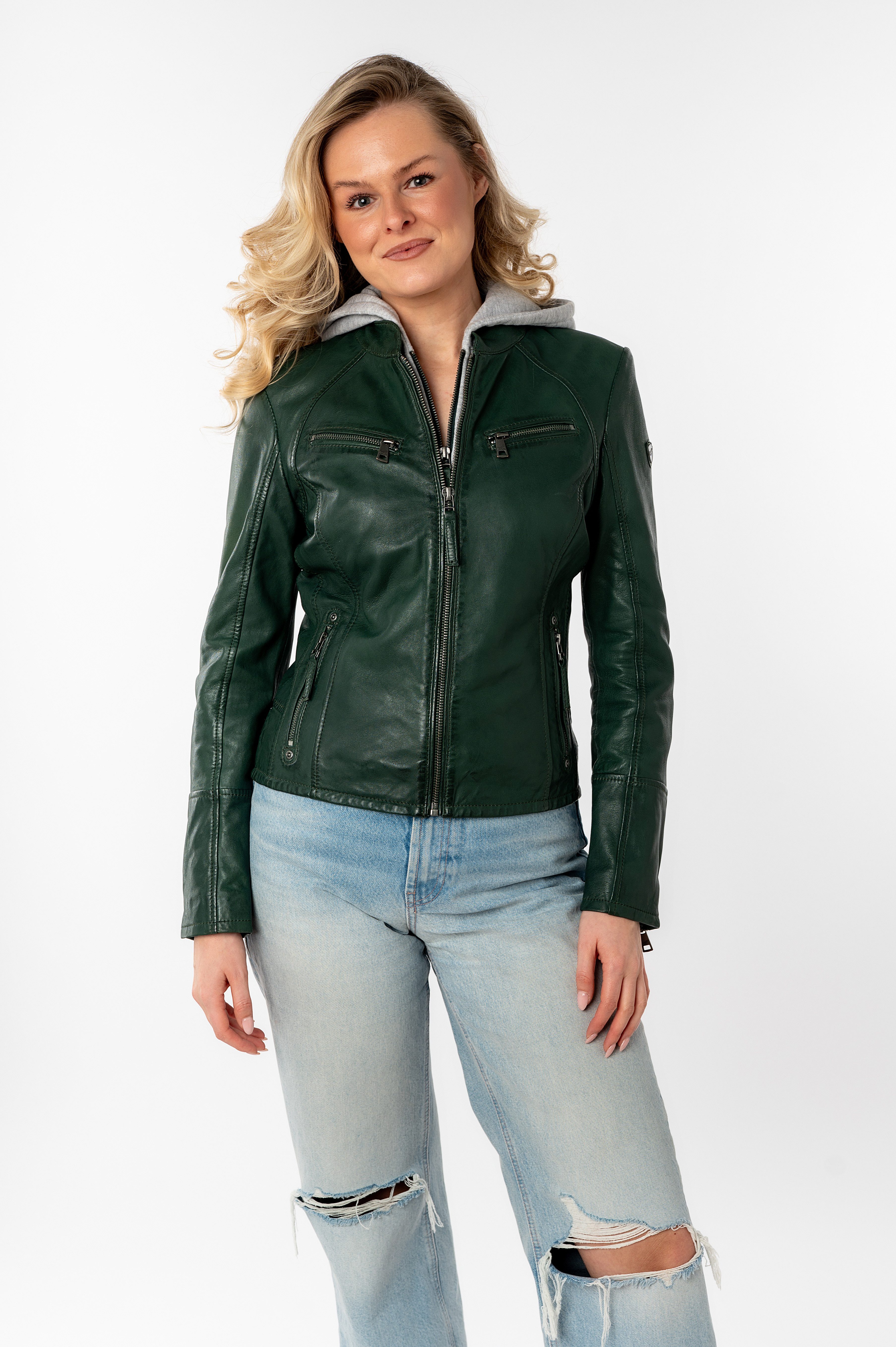 Mauritius Lederjacke Nola LEGV mit abnehmbarer Jersey-Kapuze günstig online kaufen