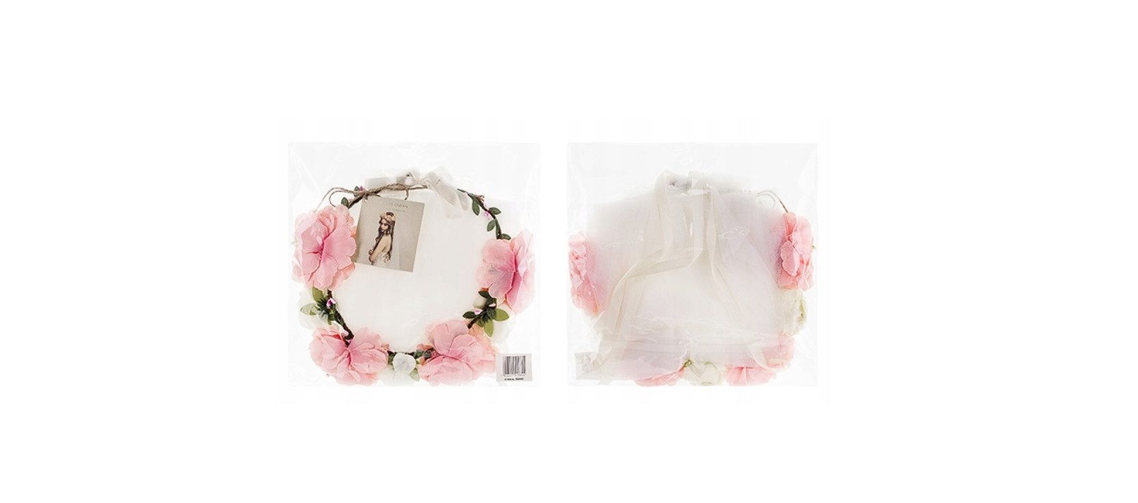 Festivalartikel Haarband Kranz mit Schleier, rosa Blumen, Junggesellinnenabschied, 17 cm