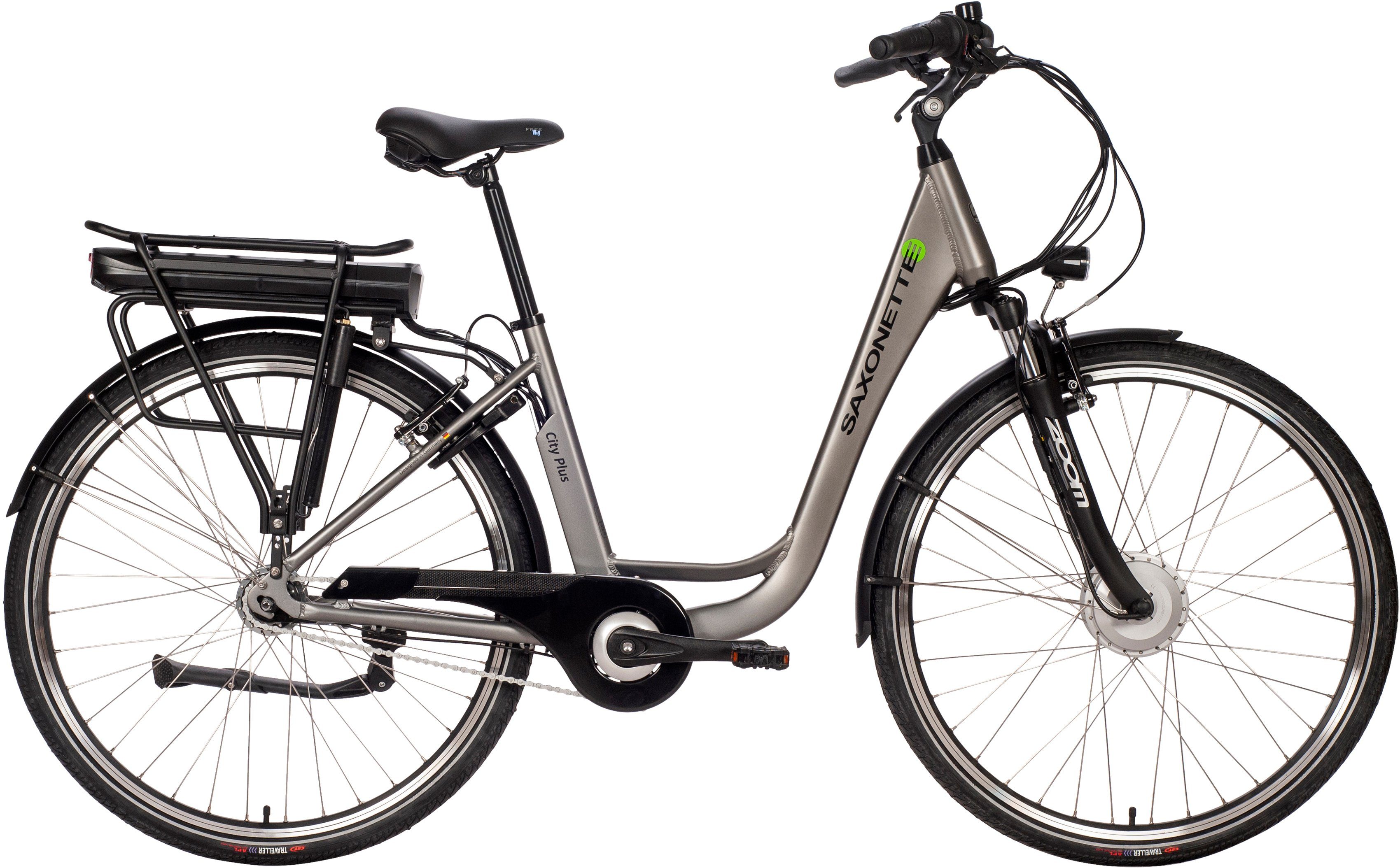 SAXONETTE E-Bike Cityrad City Plus, 7 Gang, Nabenschaltung, Frontmotor, 468 Wh, (mit Akku-Ladegerät), Pedelec, Elektrofahrrad für Damen u. Herren