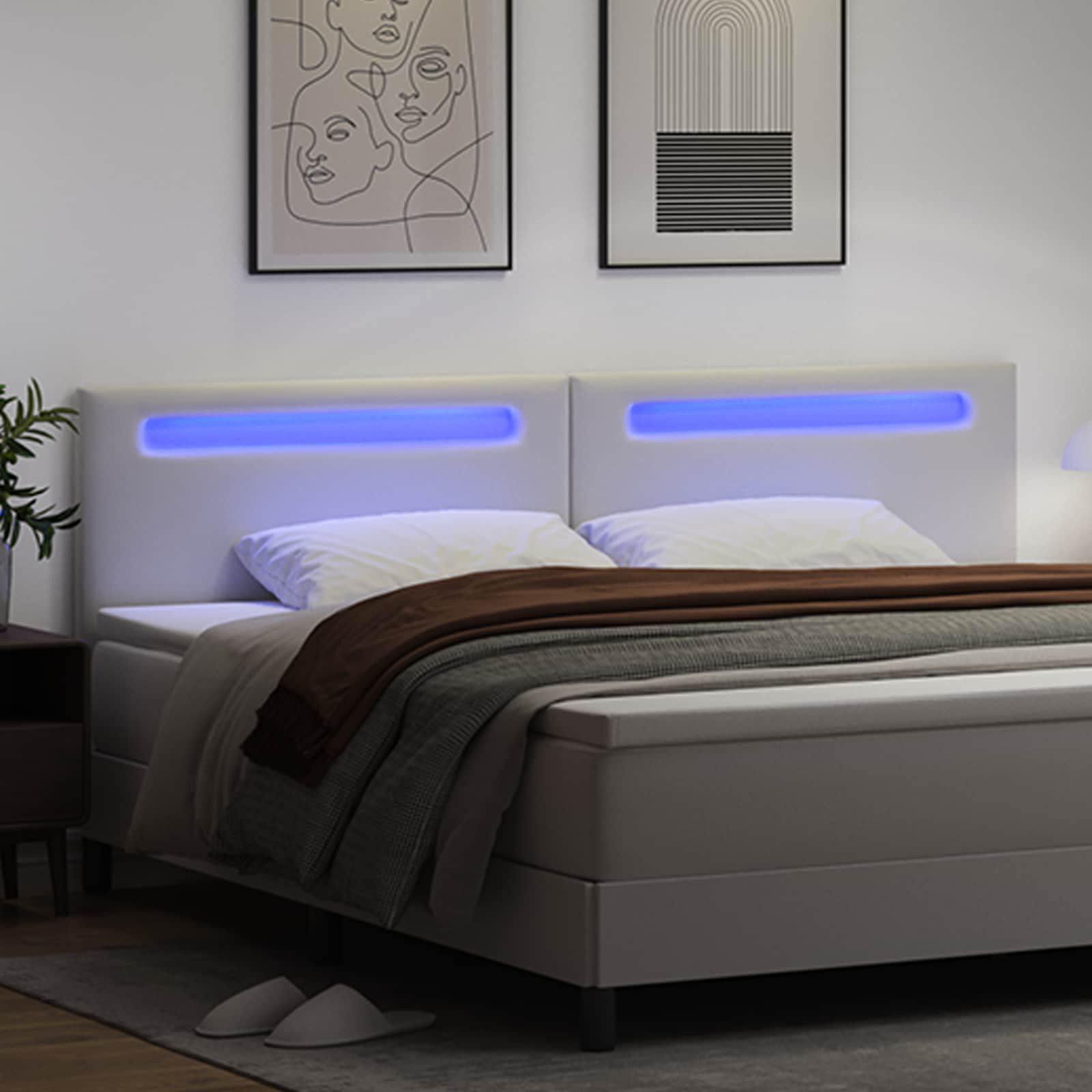 vidaXL Bett LED Kopfteil Weiß Kunstleder (1-tlg) – Bild 3 von 5