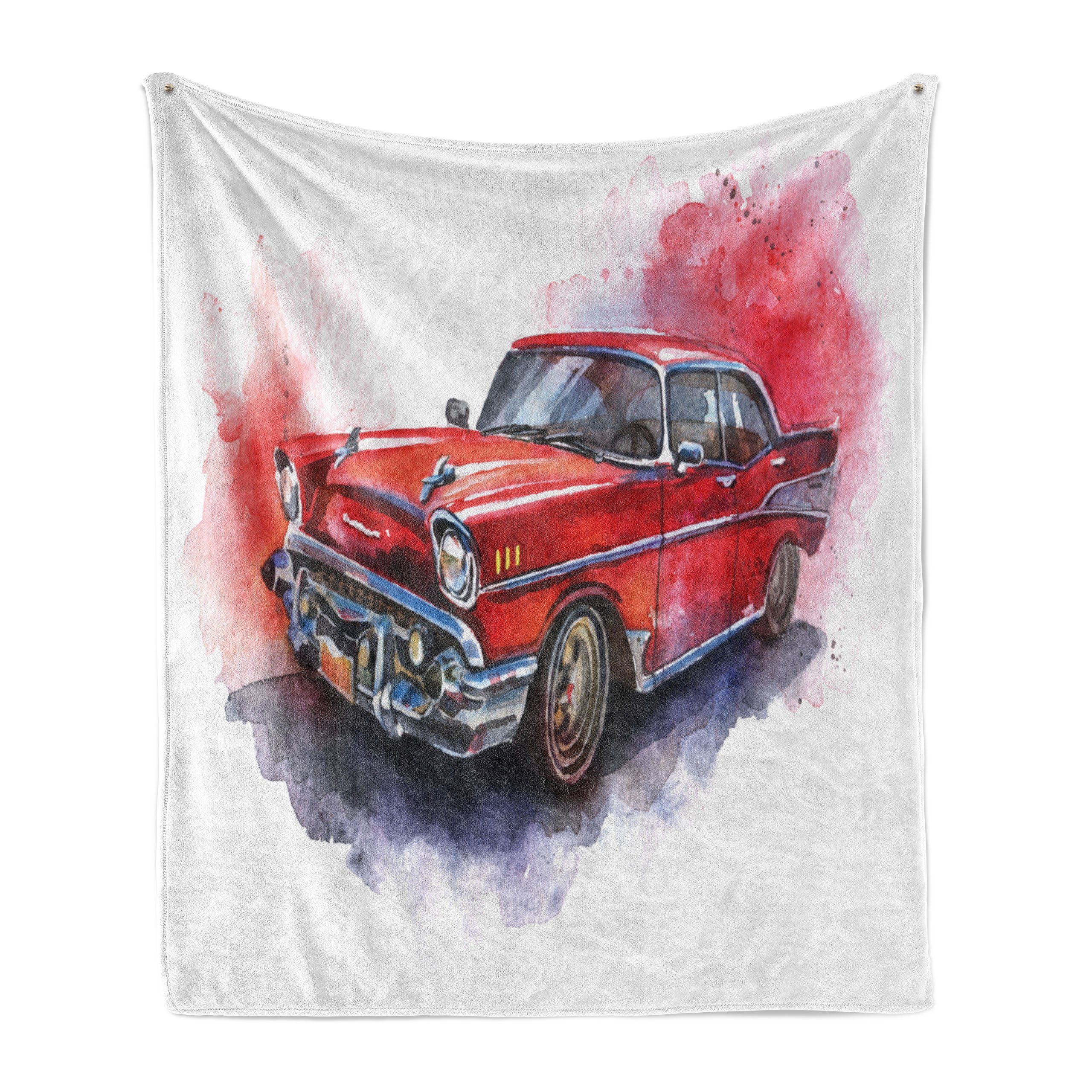 Wohndecke Gemütlicher Plüsch für den Innen- und Außenbereich, Abakuhaus, Aquarell Vintage Retro-Auto