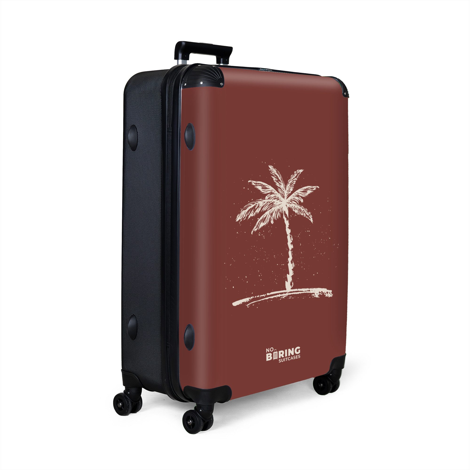 NoBoringSuitcases.com© Hartschalen-Trolley Rot mit weißer Palme günstig online kaufen