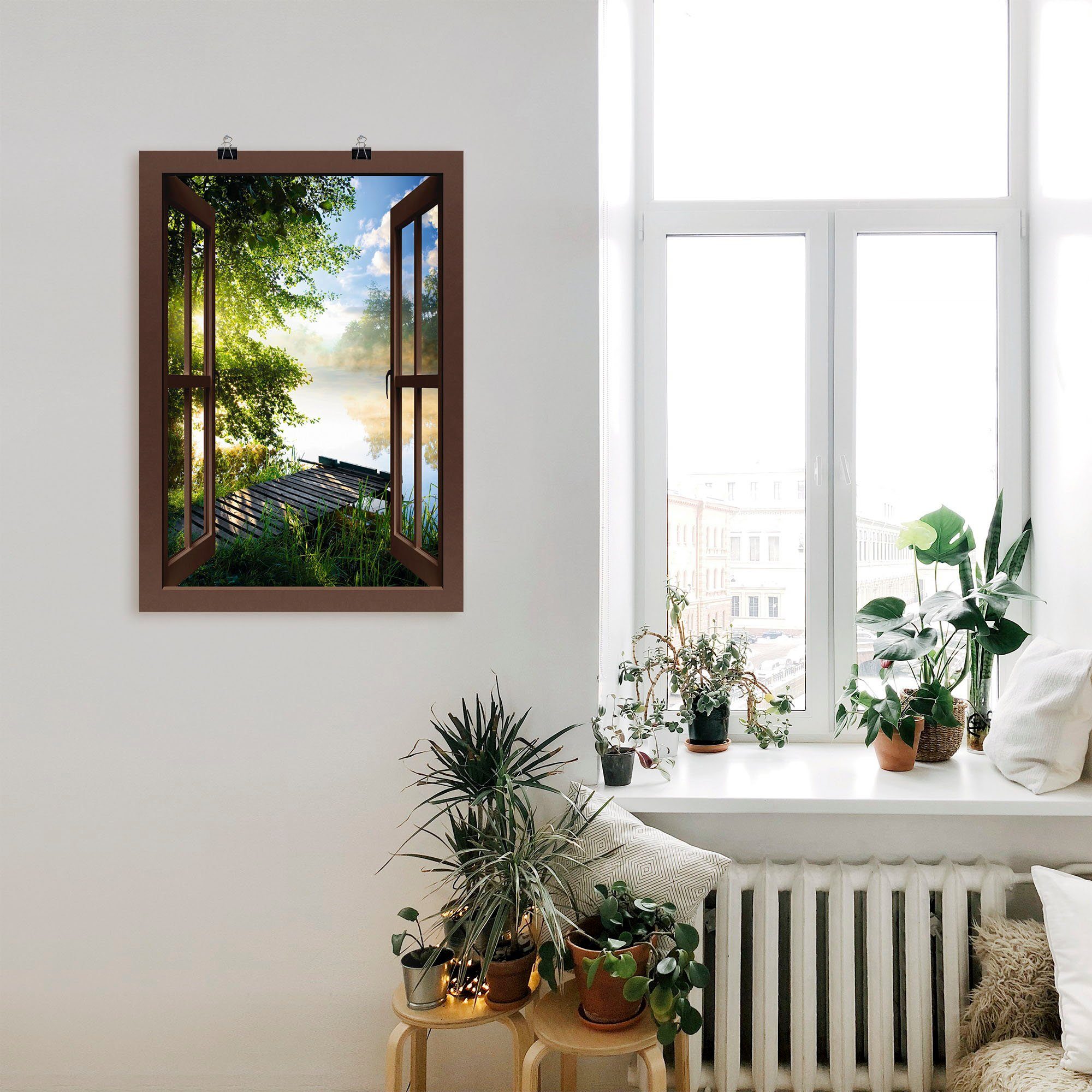 Artland Wandbild Fensterblick Angelsteg am Fluss, günstig online kaufen
