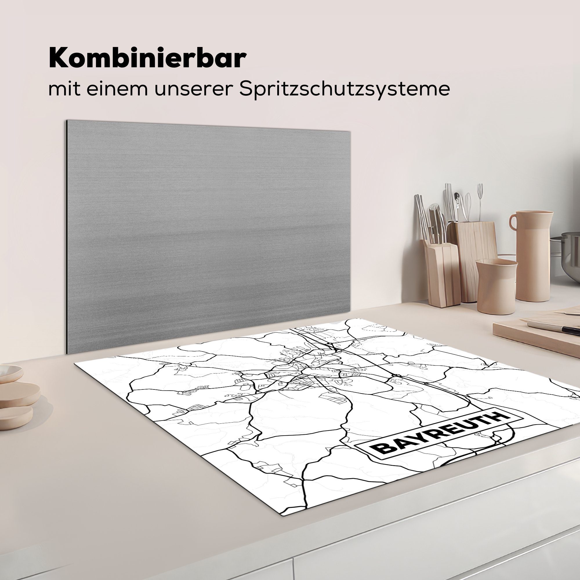 (1 Vinyl, küche Stadtplan, Bayreuth cm, MuchoWow tlg), Karte Ceranfeldabdeckung, - - Arbeitsplatte für Herdblende-/Abdeckplatte 78x78
