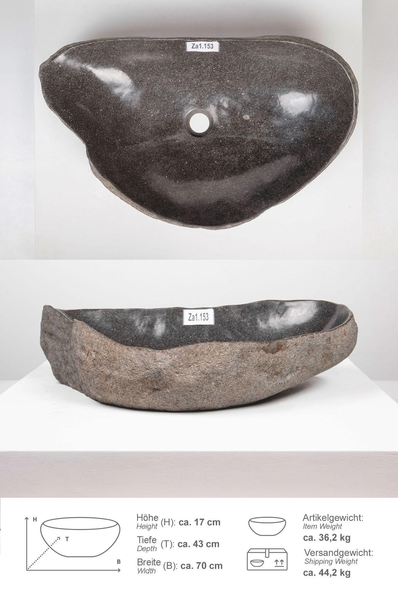 wohnfreuden Aufsatzwaschbecken Naturstein Waschbecken 70 cm mit Naturkante (Kein Set), 126018_Za1.153