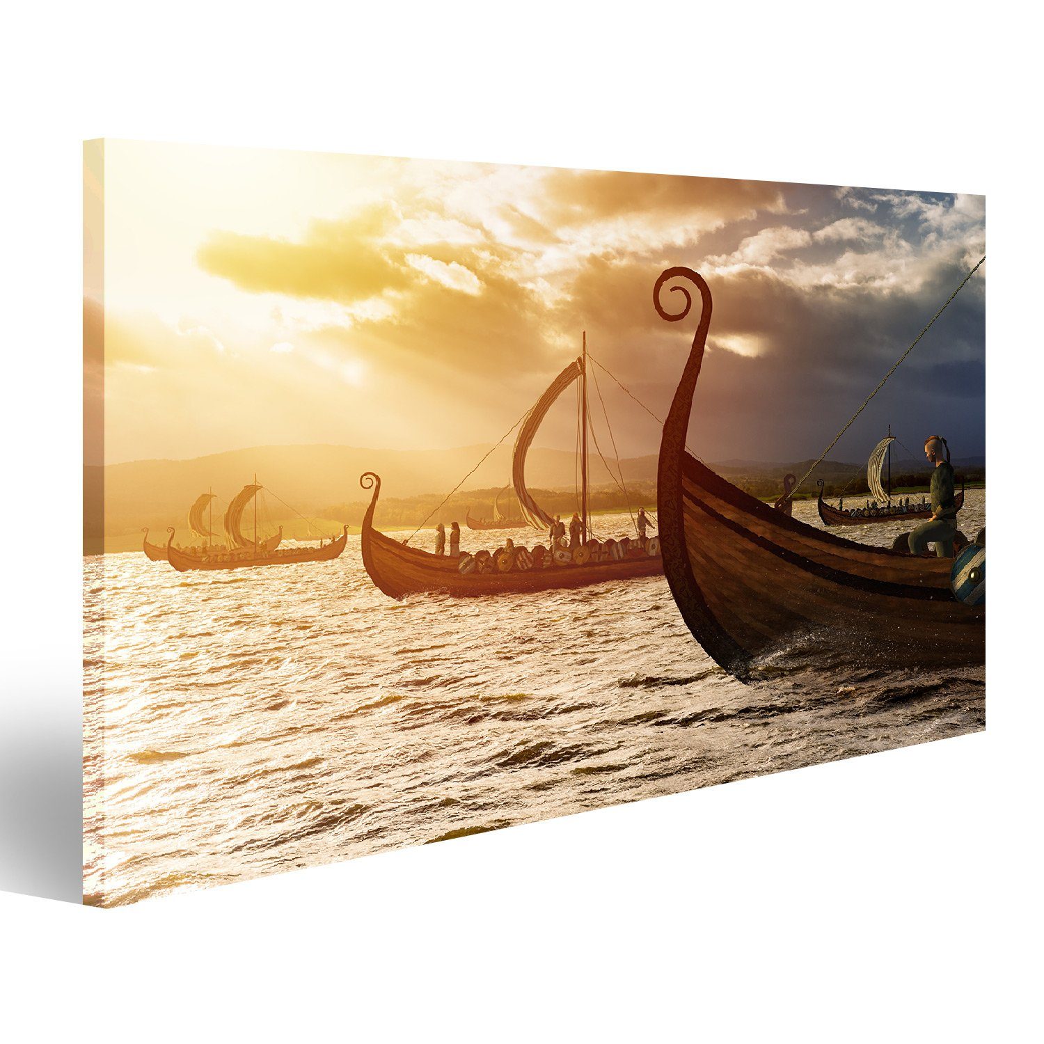 islandburner Leinwandbild Bild auf Leinwand Wikinger Schiffe Auf Dem Wasser Unter Dem Sonnenlich