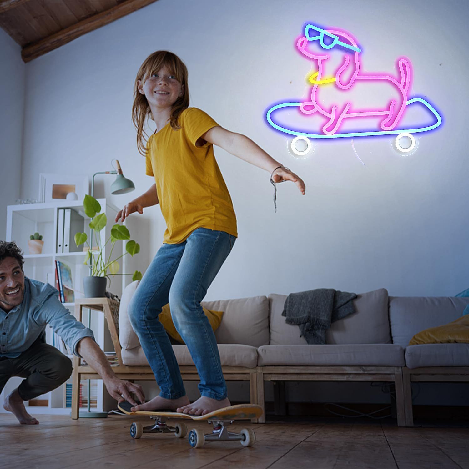 MUPOO LED Dekolicht LED-Neonschild,Dackel Skateboard Hund,LED Neon Sign Acr günstig online kaufen