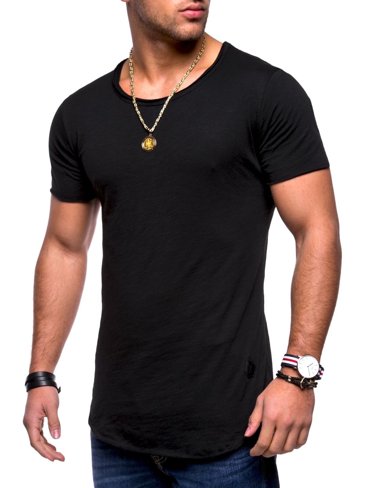 schwarz mit (1-tlg) T-Shirt DUST Rundhals-Ausschnitt behype