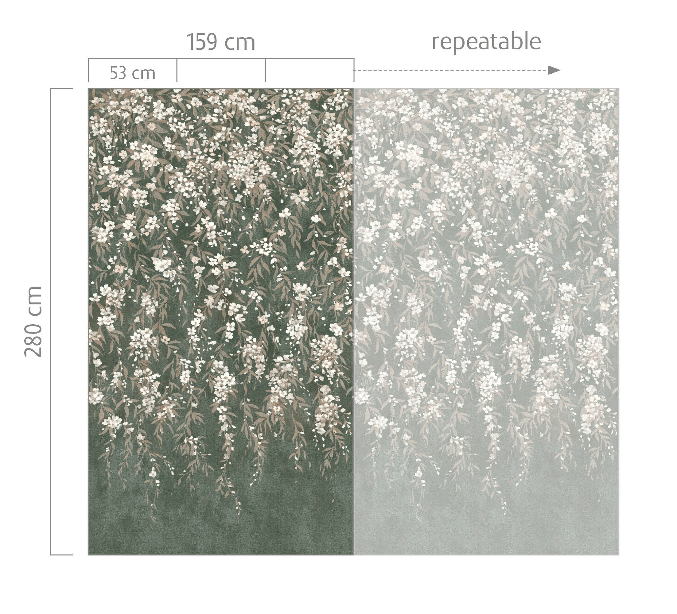 Rasch Fototapete Blumen mit Blumenranken in Grün - 2,80m x 1,59m - Noble Zen, strukturiert, floral, natürlich, botanisch, geblümt, (1 Rolle, 1 St), Blumentapete